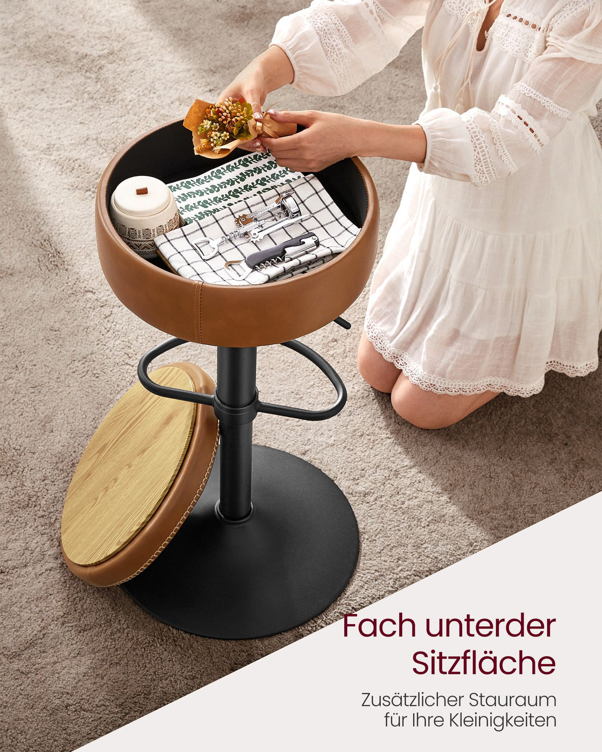 Drehbarer Barstuhl mit Stauraum – verstellbar und stilvoll