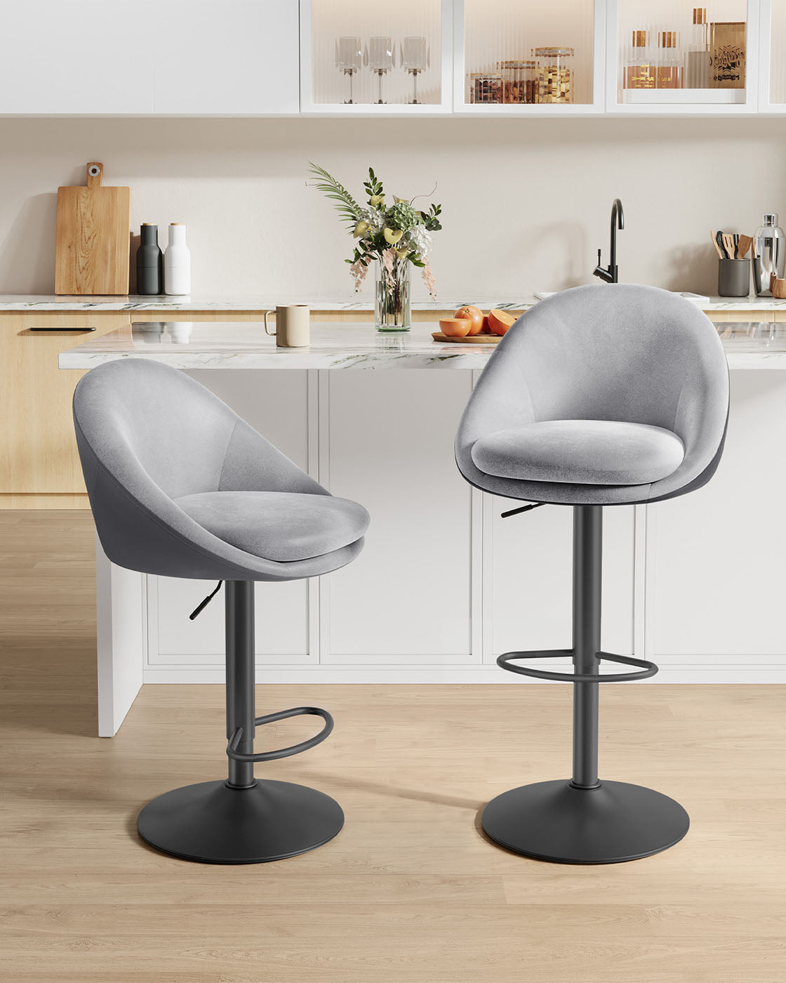 2er-Set Luxus-Barhocker – Bouclé – Samt – Verstellbar