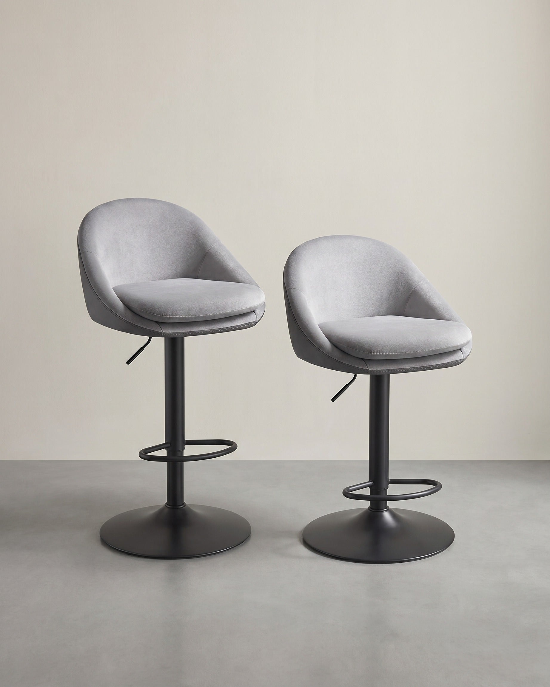 2er-Set Luxus-Barhocker – Bouclé – Samt – Verstellbar – Grau - Samt