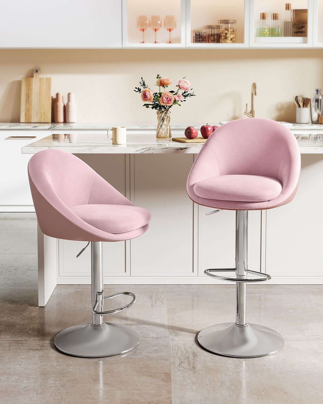 2er-Set Luxus-Barhocker – Bouclé – Samt – Verstellbar