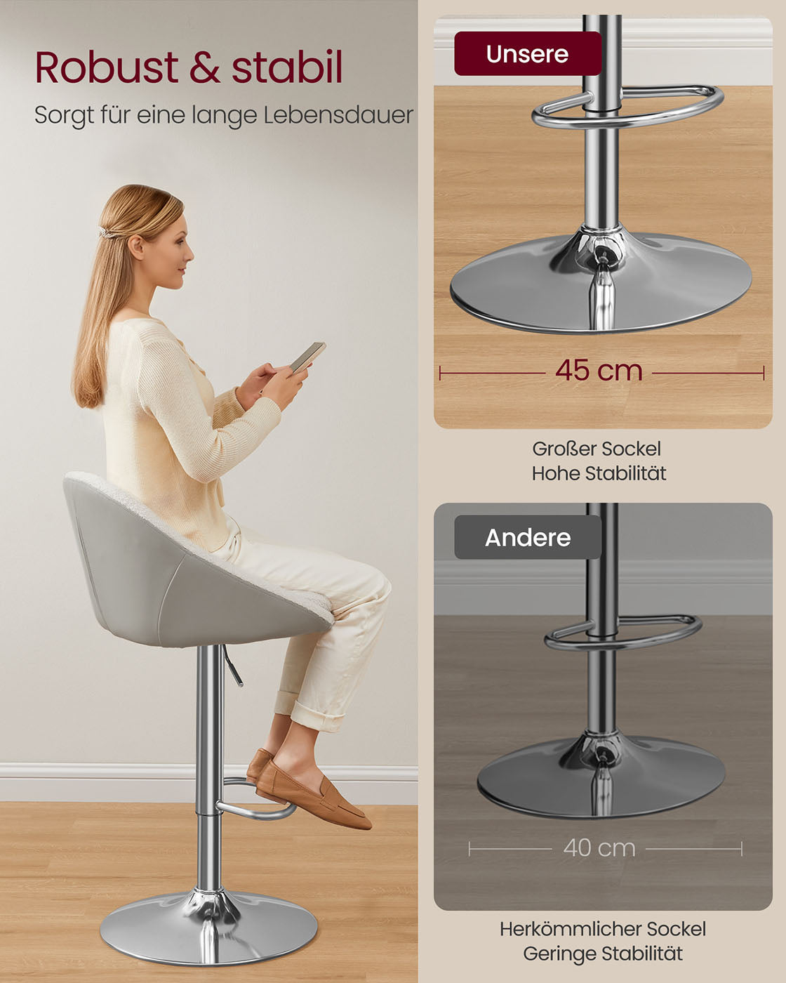 2er-Set Luxus-Barhocker – Bouclé – Samt – Verstellbar