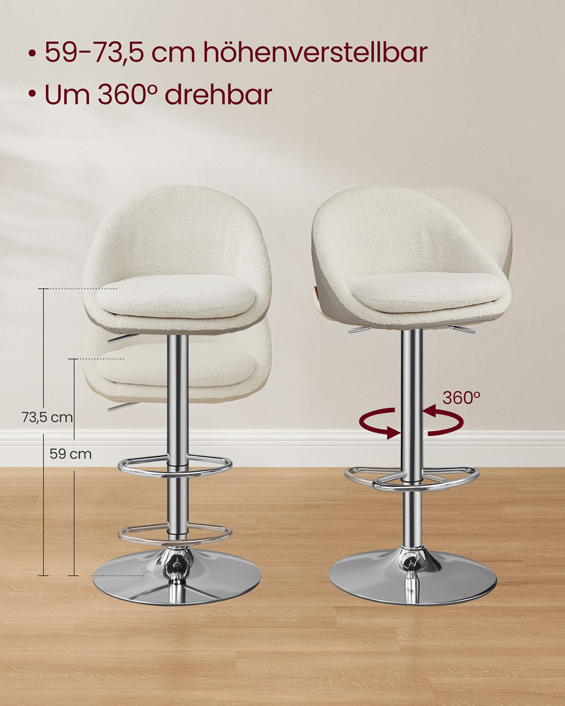 2er-Set Luxus-Barhocker – Bouclé – Samt – Verstellbar