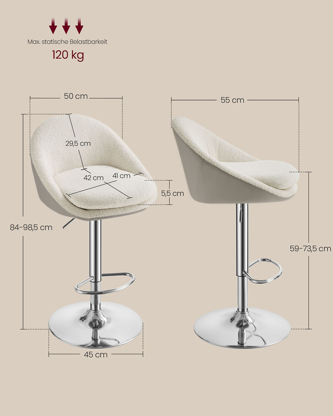 2er-Set Luxus-Barhocker – Bouclé – Samt – Verstellbar