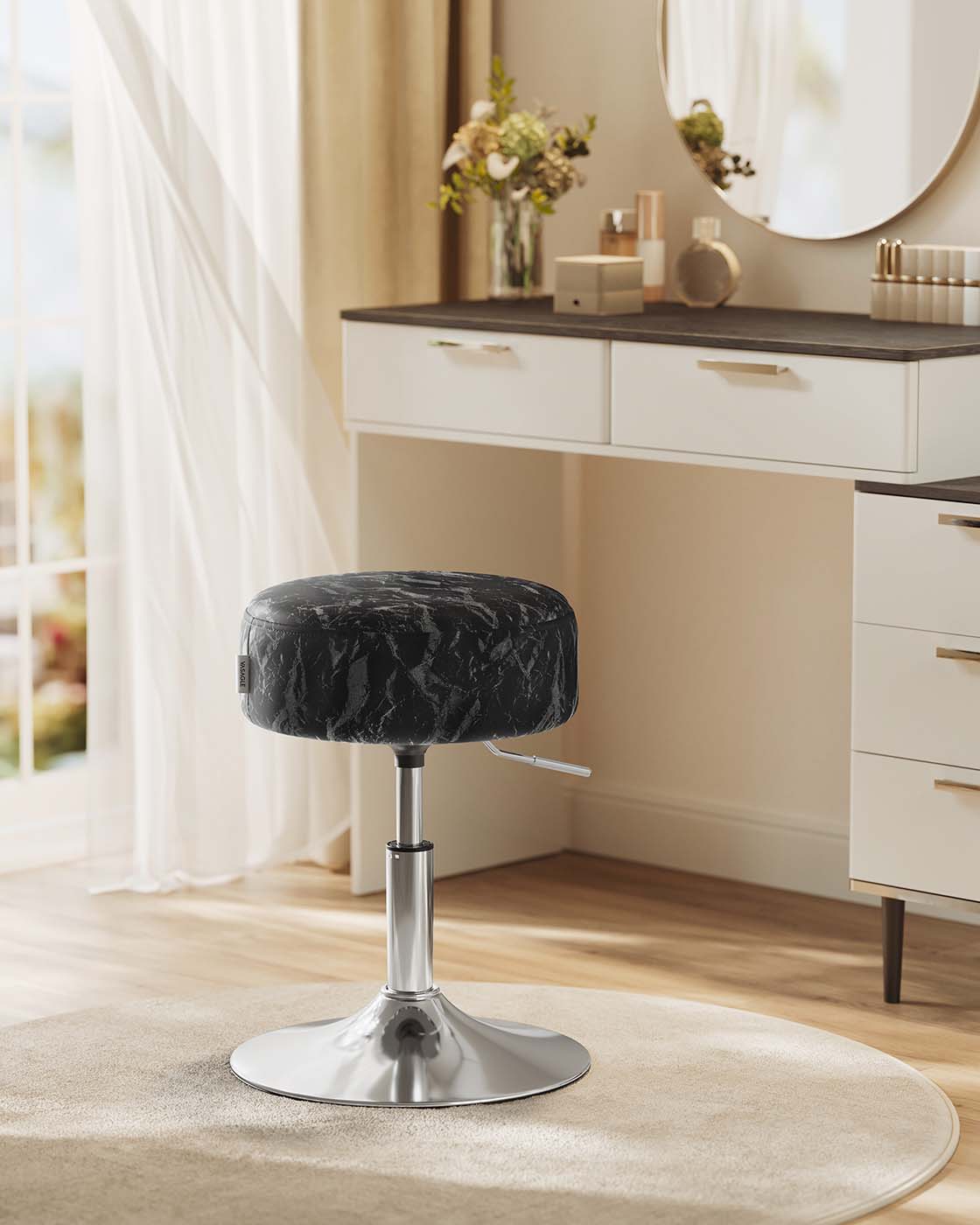 Schminkhocker drehbar – höhenverstellbar – 360° – PU mit Gletschermuster – Frisierhocker bis 120 kg