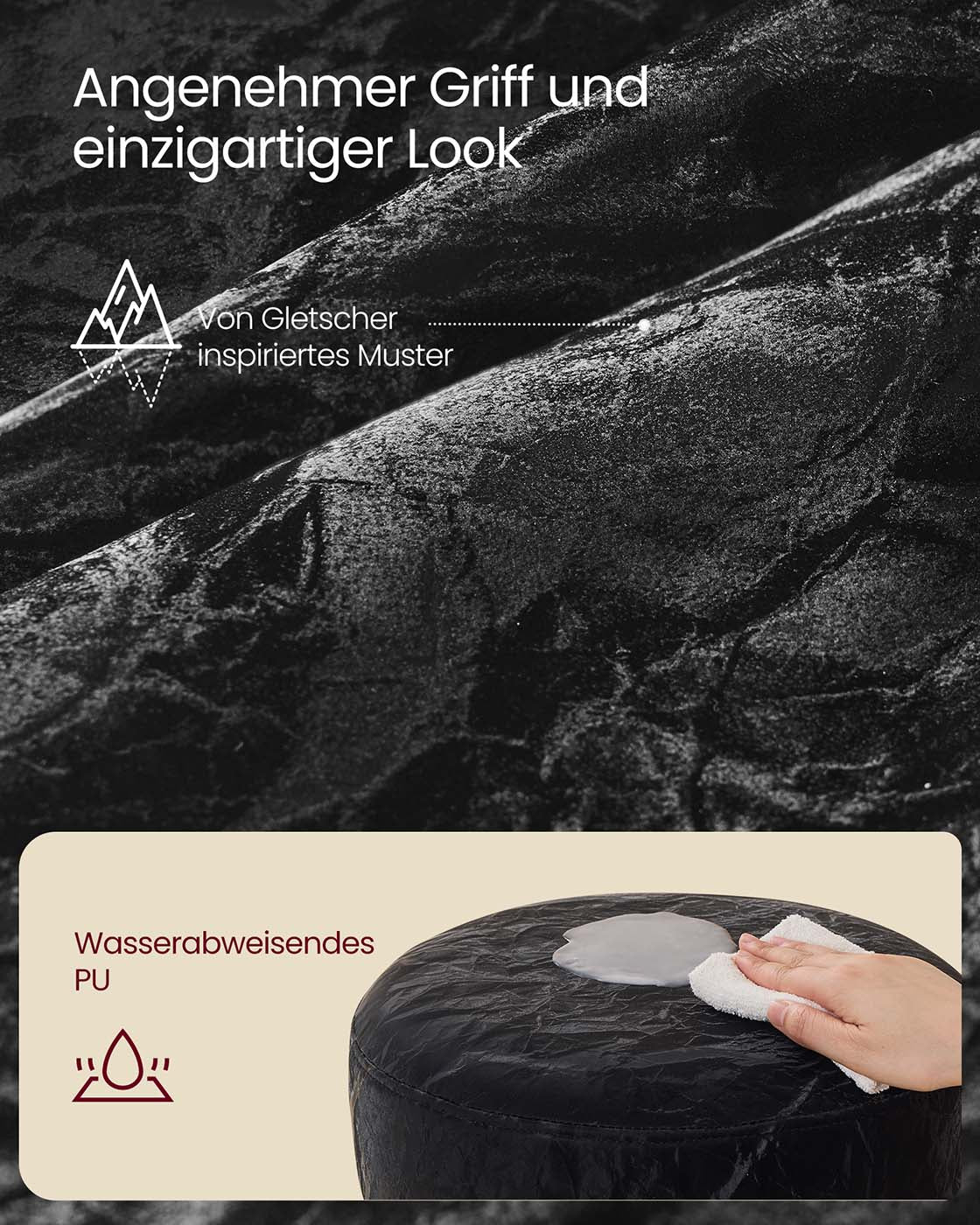 Schminkhocker drehbar – höhenverstellbar – 360° – PU mit Gletschermuster – Frisierhocker bis 120 kg