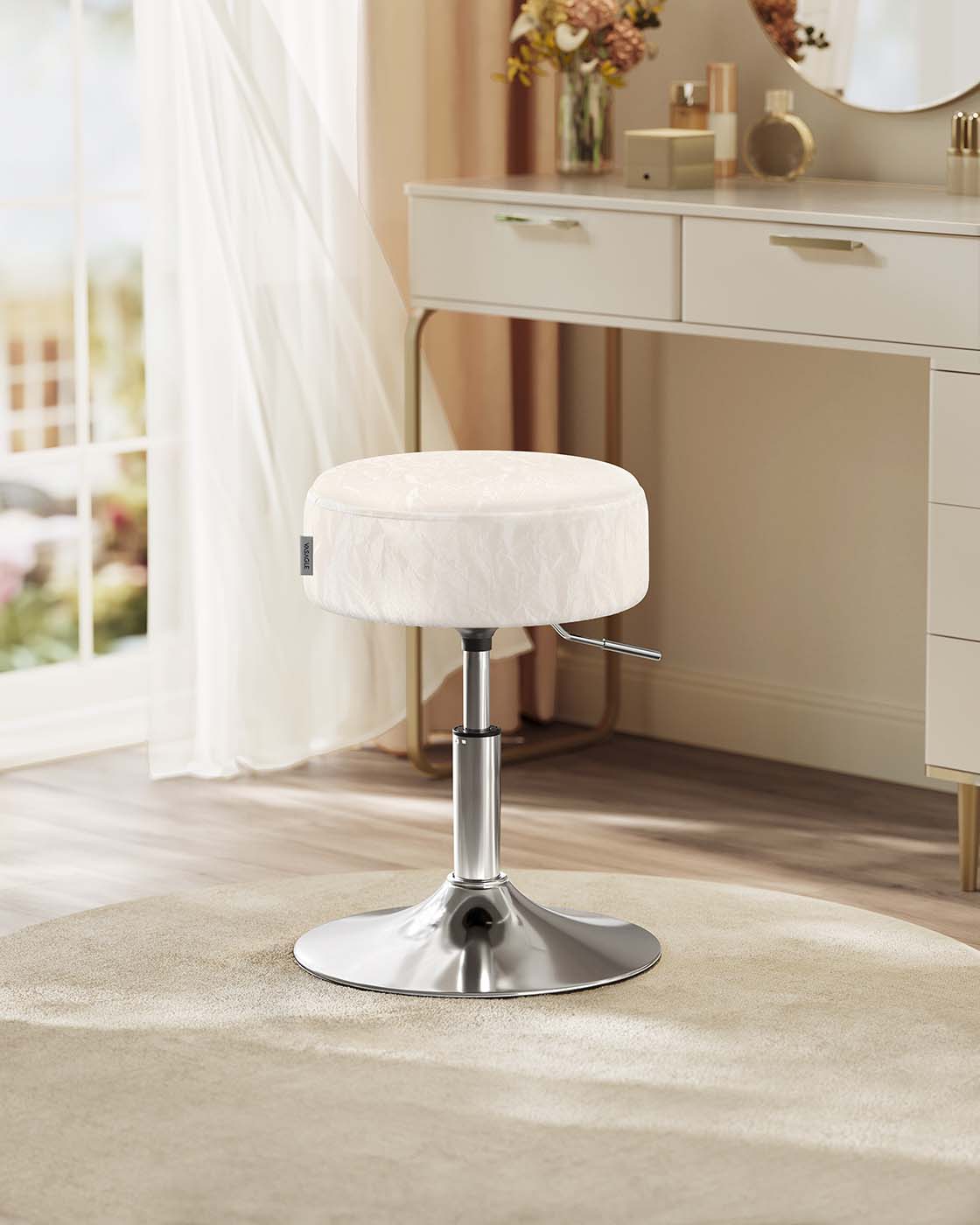 Schminkhocker drehbar – höhenverstellbar – 360° – PU mit Gletschermuster – Frisierhocker bis 120 kg