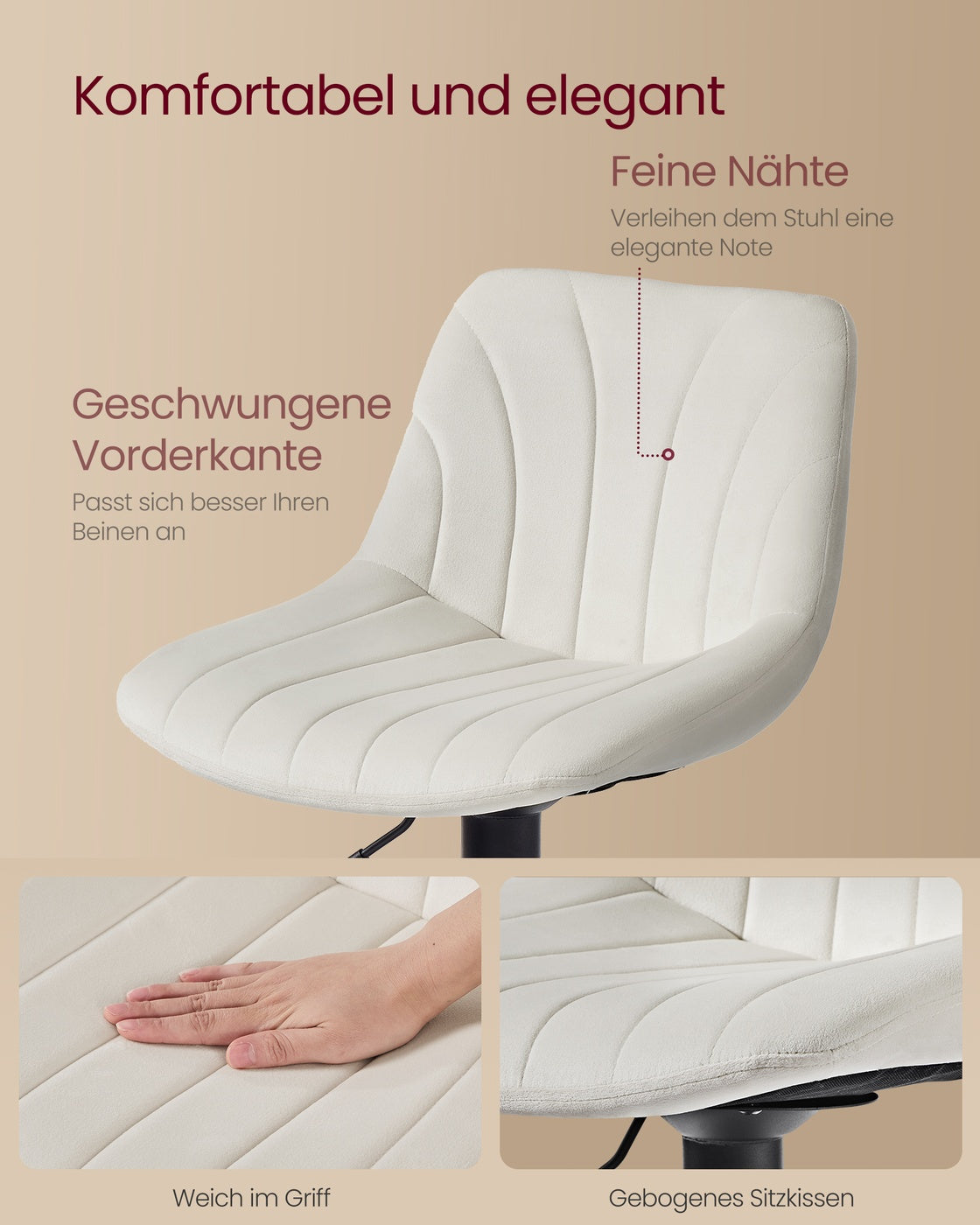 Samt-Barhocker-Set, 2er-Set – Höhenverstellbar & 360° drehbar – Mit Rückenlehne und Fußstütze