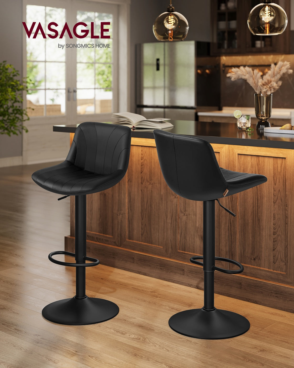 Barhocker-Set, 2er-Set – Höhenverstellbar & 360° drehbar – Mit Rückenlehne und Fußstütze