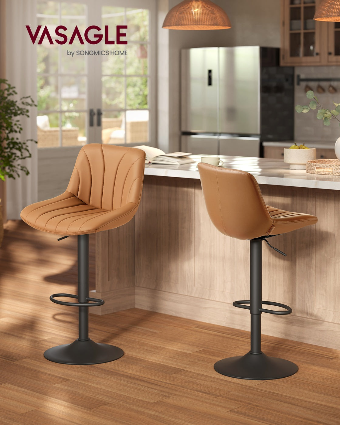 Barhocker-Set, 2er-Set – Höhenverstellbar & 360° drehbar – Mit Rückenlehne und Fußstütze