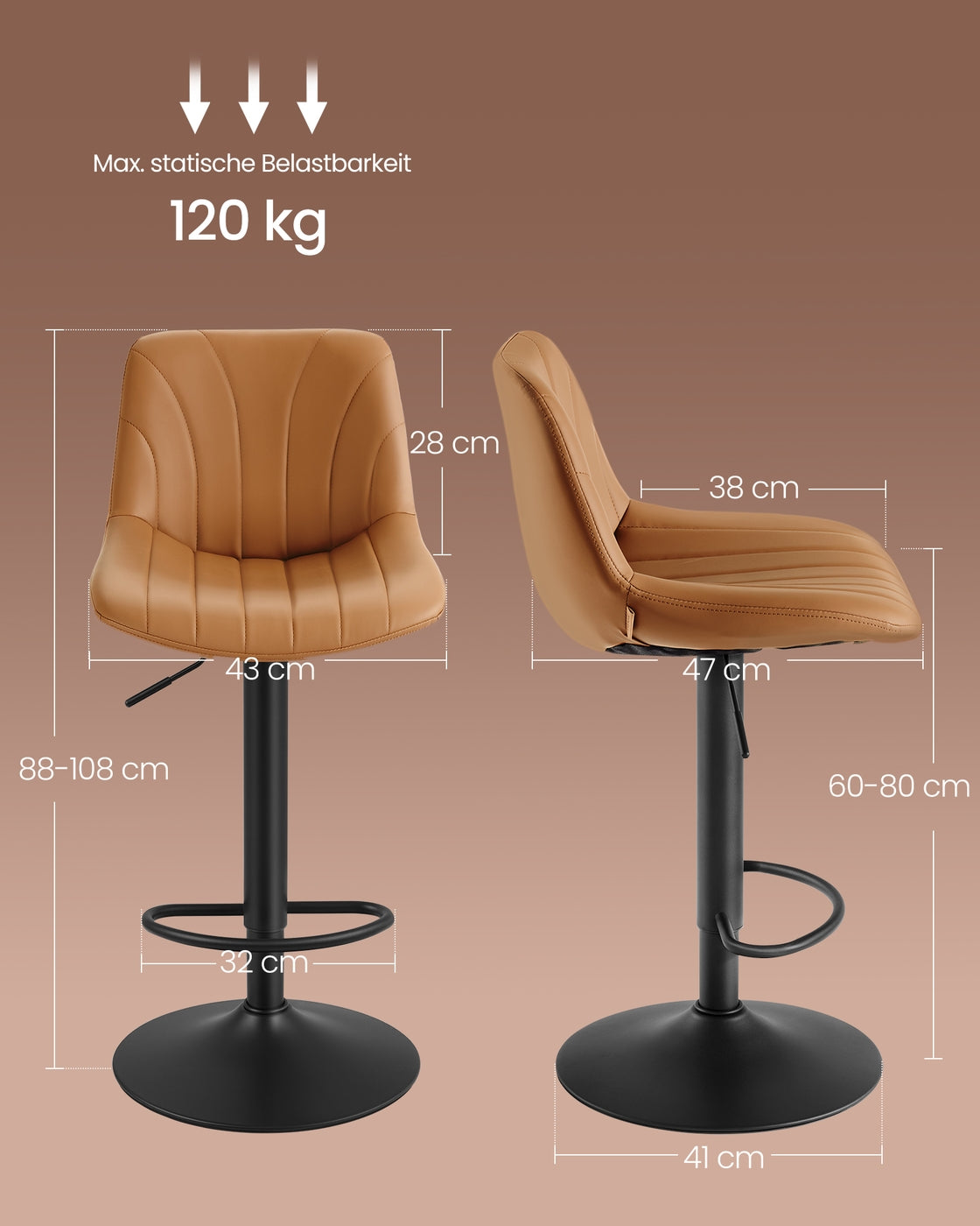 Barhocker-Set, 2er-Set – Höhenverstellbar & 360° drehbar – Mit Rückenlehne und Fußstütze