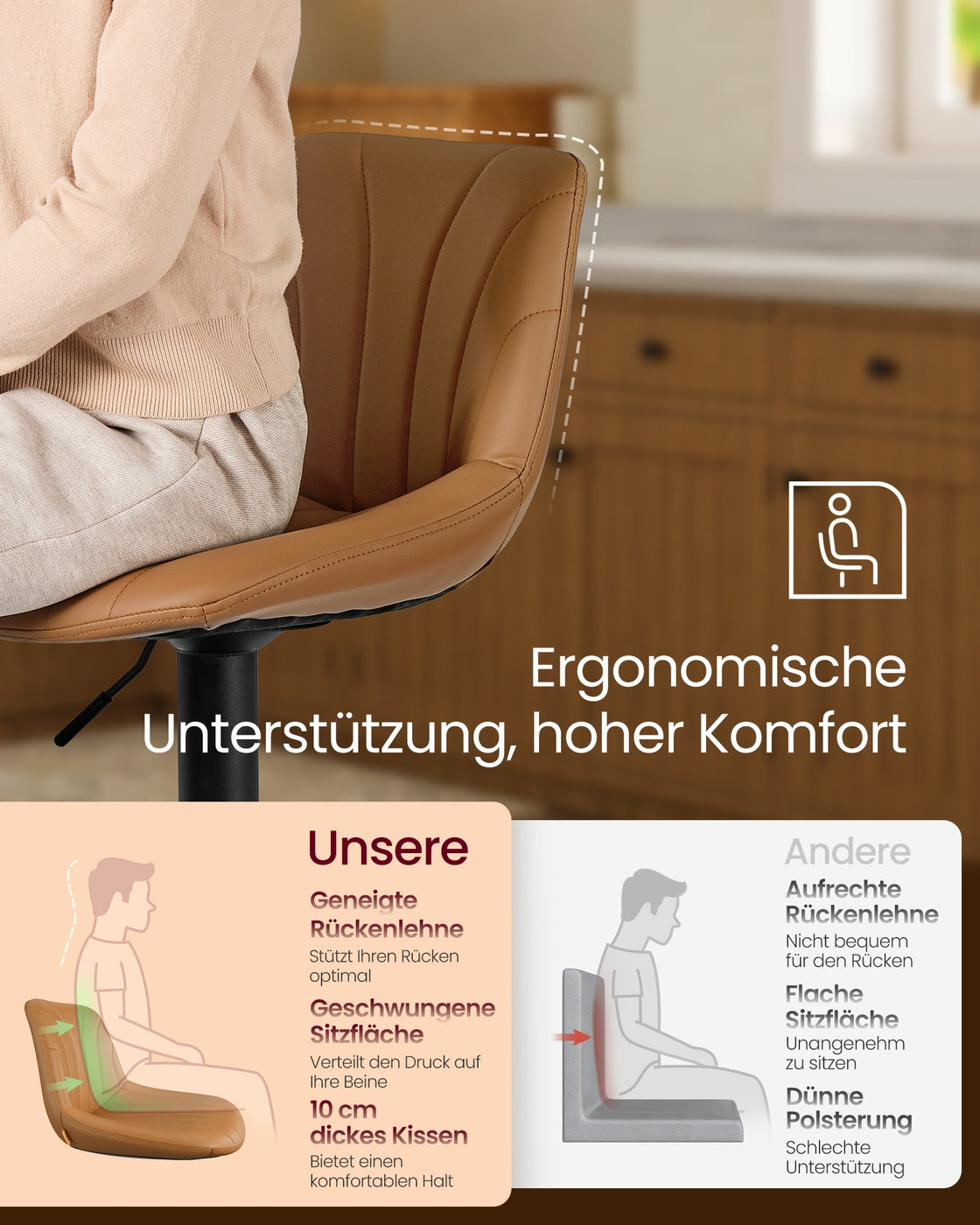 Barhocker-Set, 2er-Set – Höhenverstellbar & 360° drehbar – Mit Rückenlehne und Fußstütze