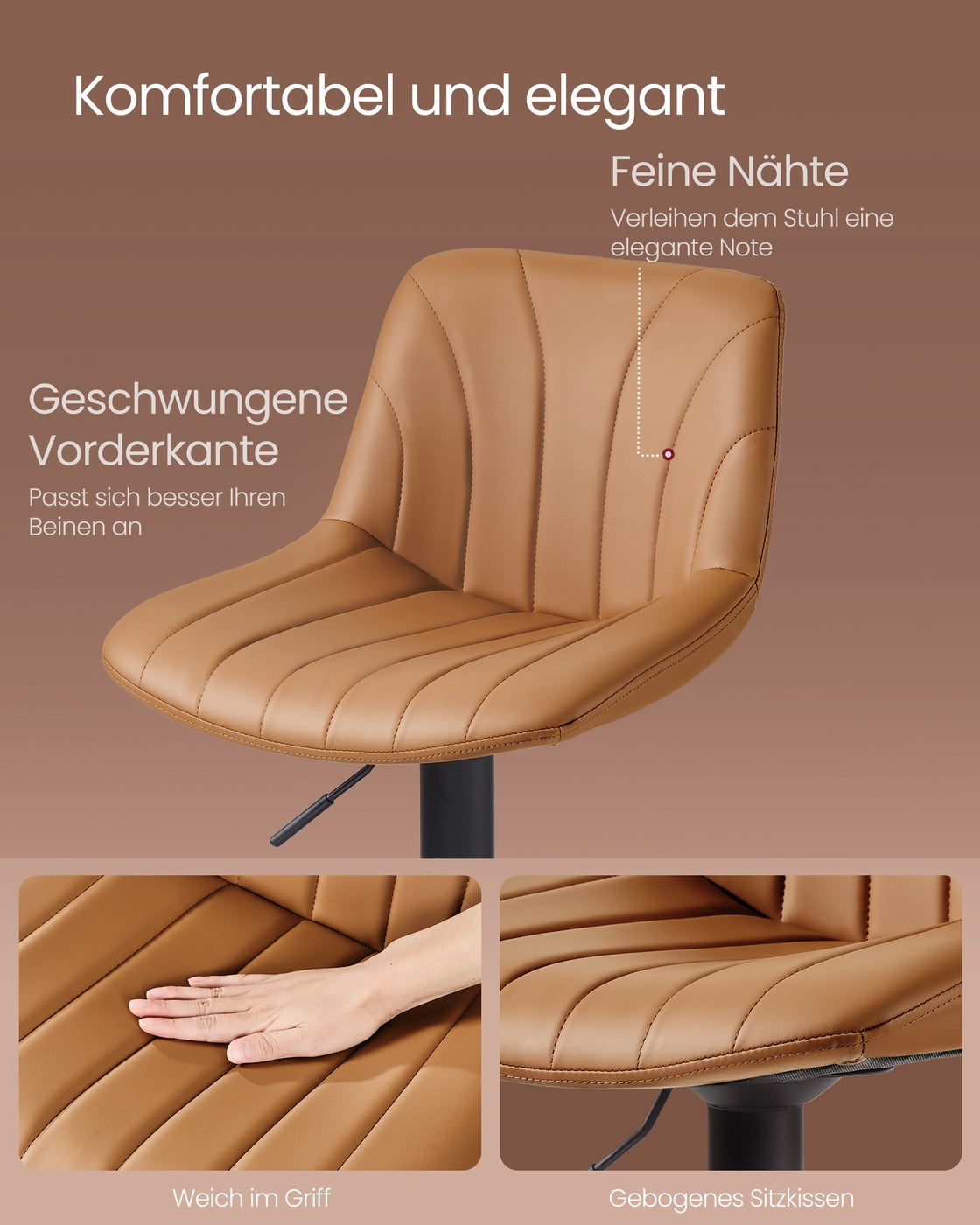 Barhocker-Set, 2er-Set – Höhenverstellbar & 360° drehbar – Mit Rückenlehne und Fußstütze