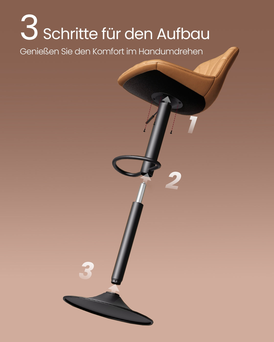 Barhocker-Set, 2er-Set – Höhenverstellbar & 360° drehbar – Mit Rückenlehne und Fußstütze