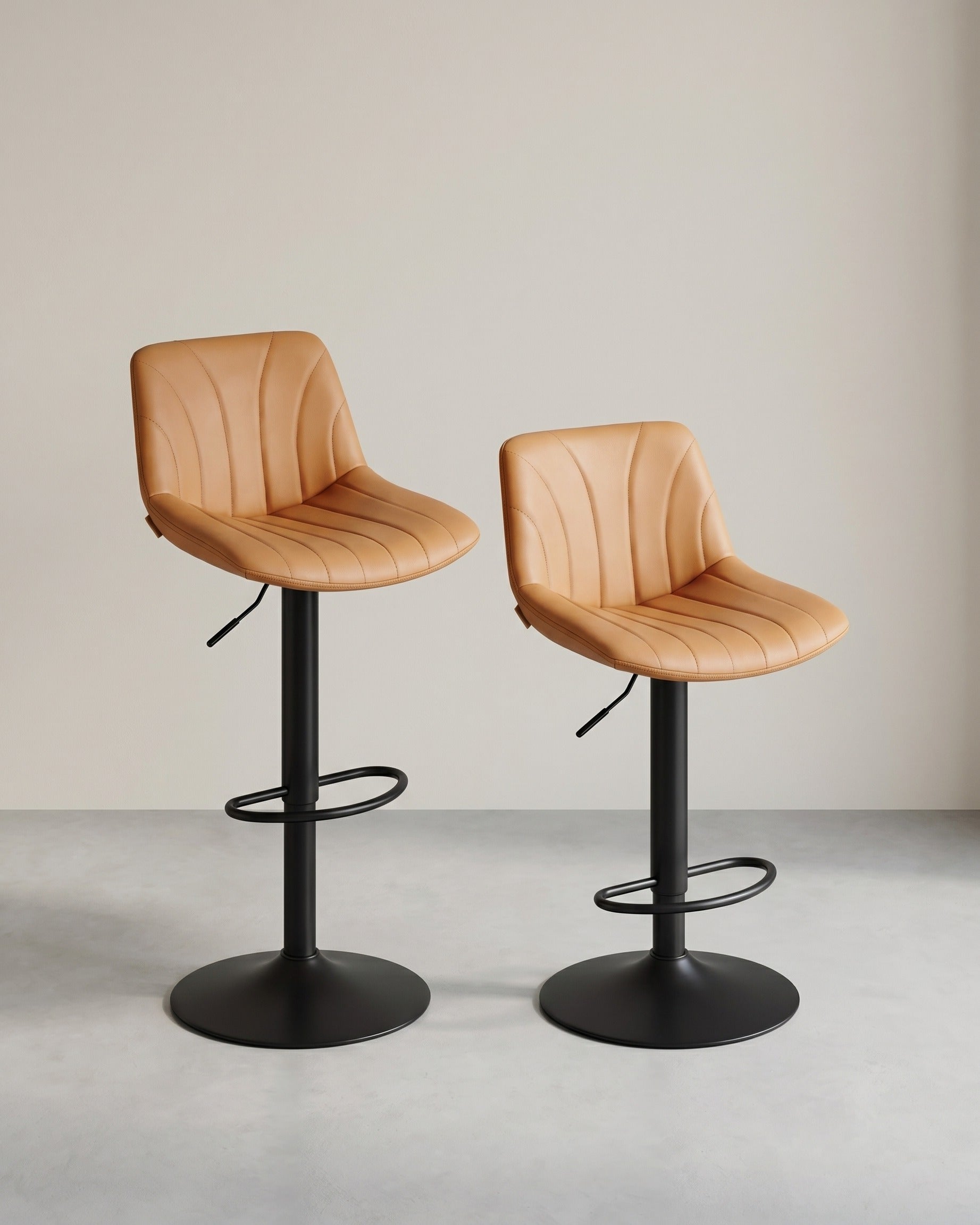 Barhocker-Set, 2er-Set – Höhenverstellbar & 360° drehbar – Mit Rückenlehne und Fußstütze – braun