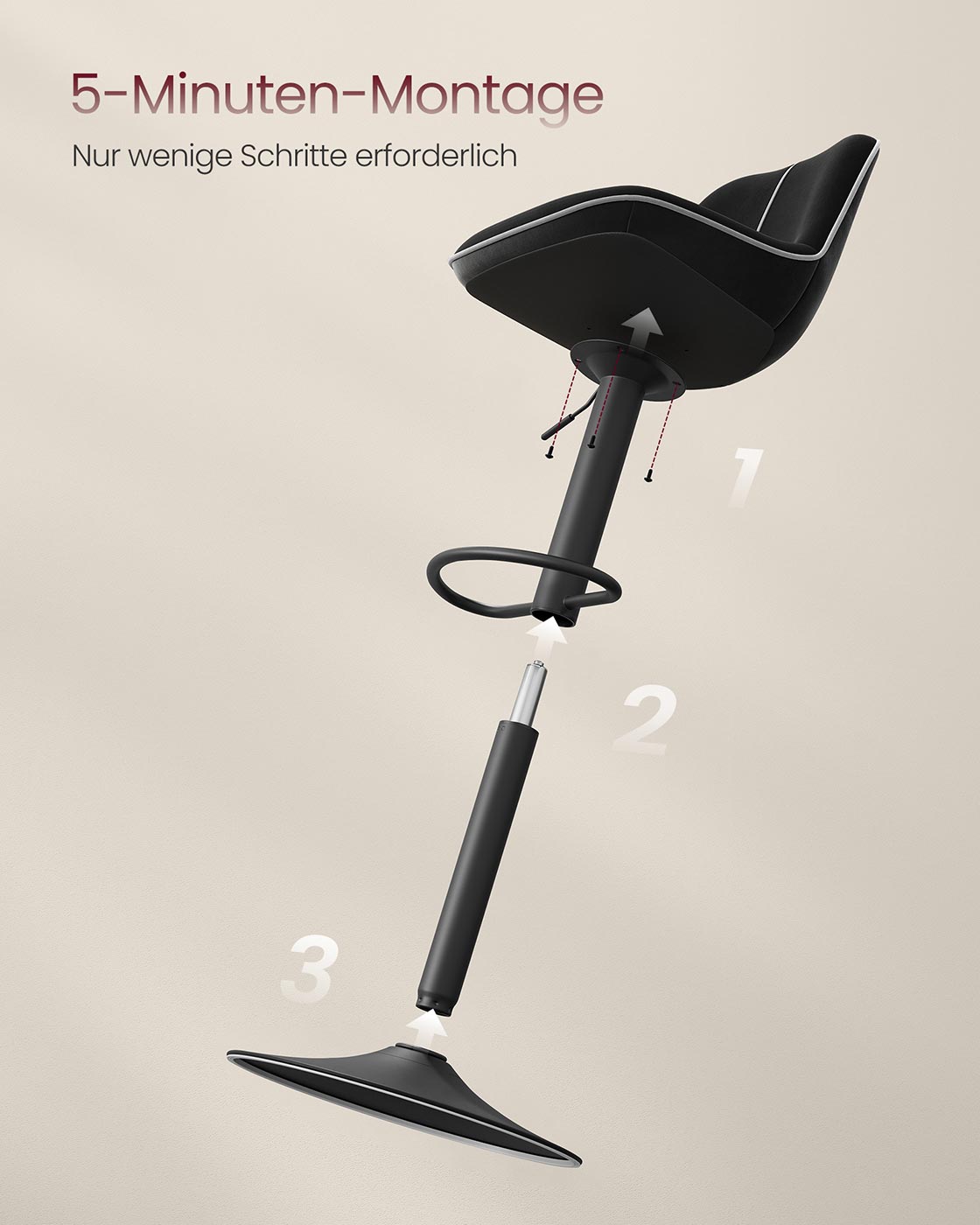 2er-Set Barhocker – Verstellbare Sitzhöhe – Samtpolsterung – Ergonomischer Komfort – Stabile Basis