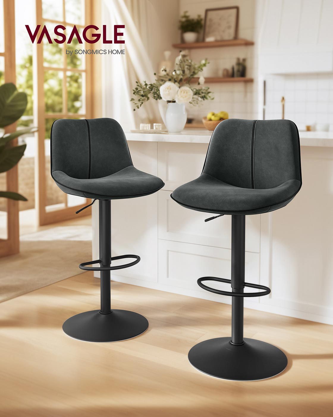 2er-Set Barhocker – Verstellbare Sitzhöhe – Samtpolsterung – Ergonomischer Komfort – Stabile Basis