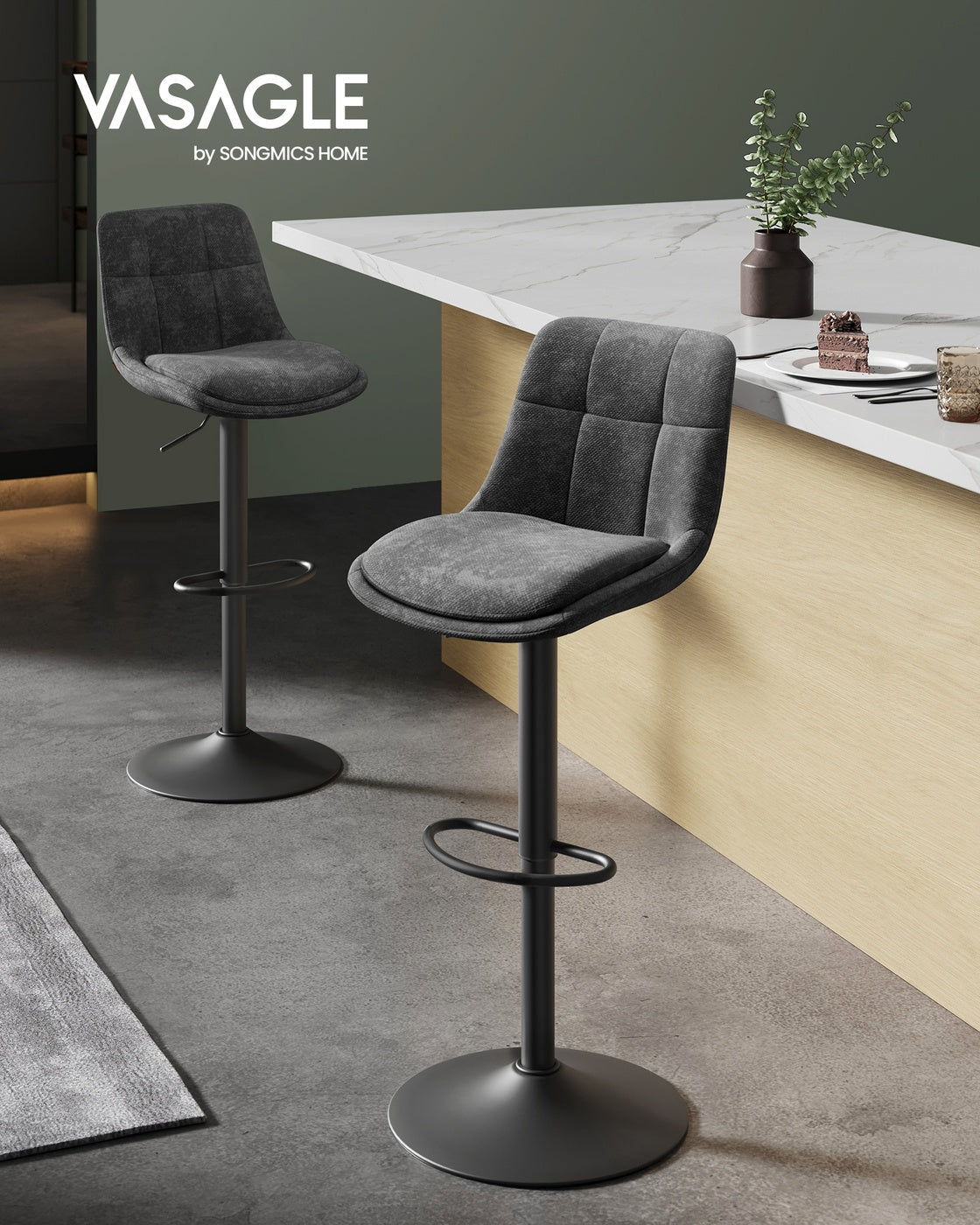 2er Set verstellbare Barstühle mit Rückenlehne und Fußstütze - 360° Drehfunktion