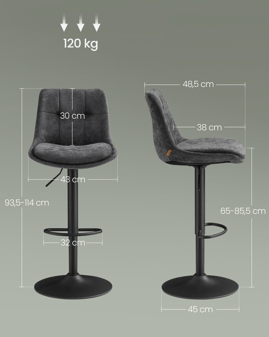 2er Set verstellbare Barstühle mit Rückenlehne und Fußstütze - 360° Drehfunktion