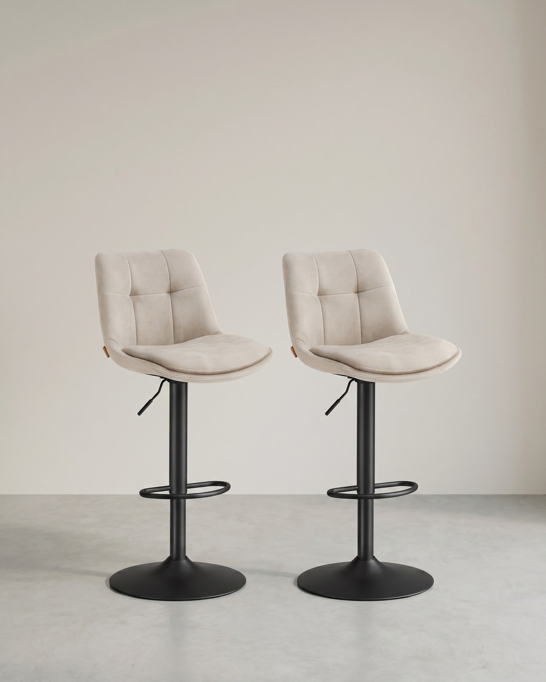 2er Set verstellbare Barstühle mit Rückenlehne und Fußstütze - 360° Drehfunktion – Cremeweiß