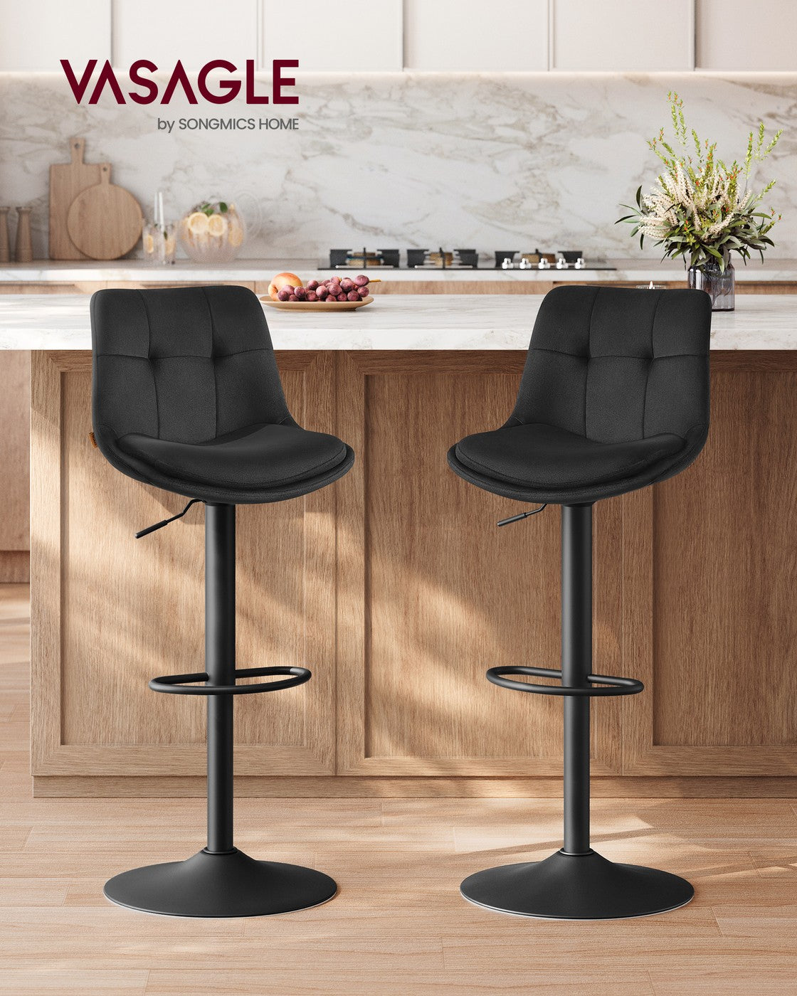2er Set verstellbare Barstühle mit Rückenlehne und Fußstütze - 360° Drehfunktion