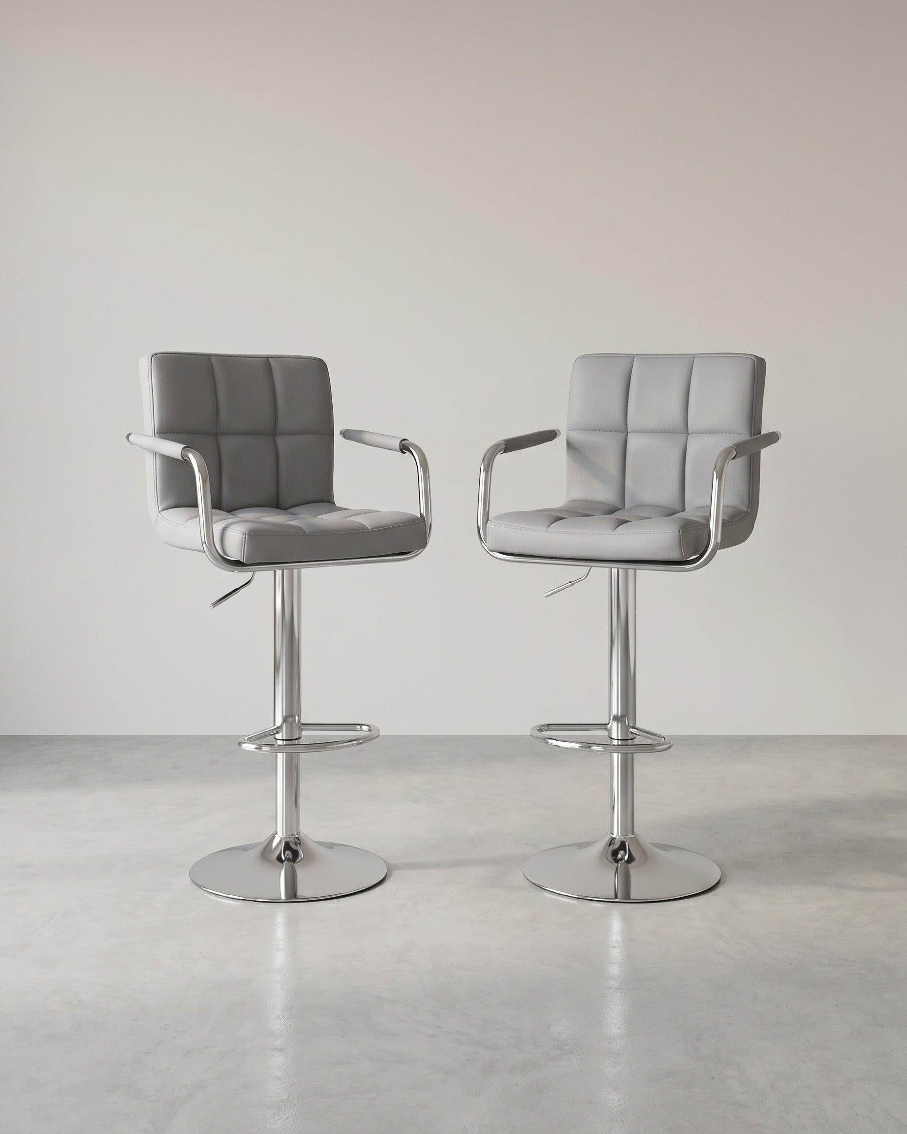 2er-Set Luxus-Barhocker mit Armlehnen – verstellbar – Kunstleder – Grau