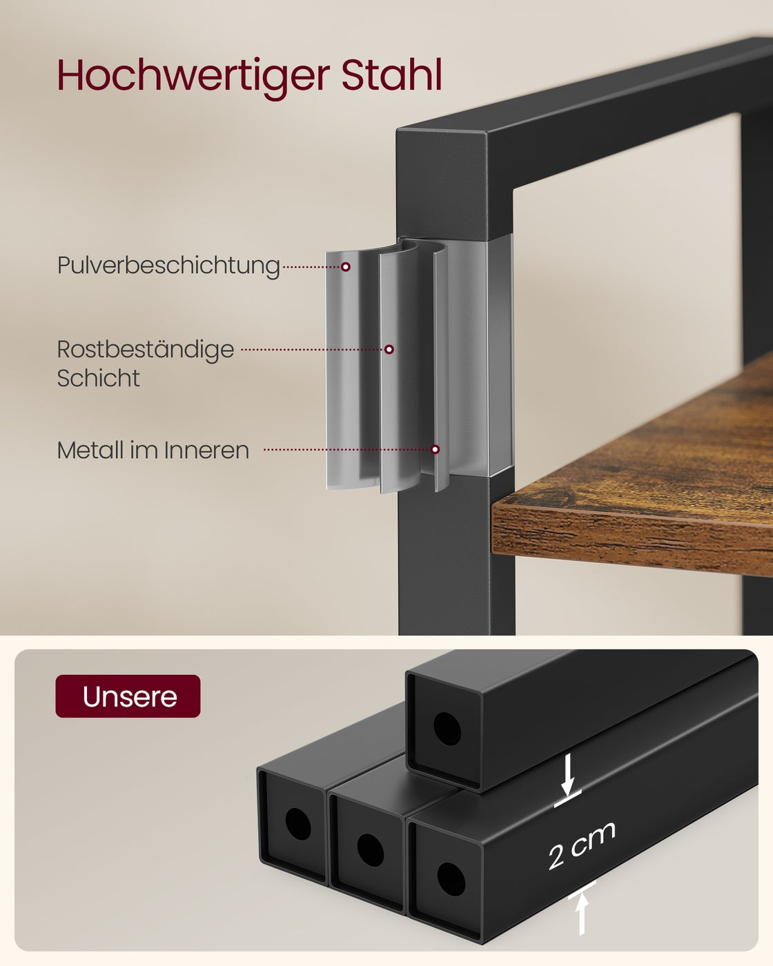Bücherregal mit 6 offenen Regalen – Industriedesign – 186 cm hoch – Braun/Schwarz