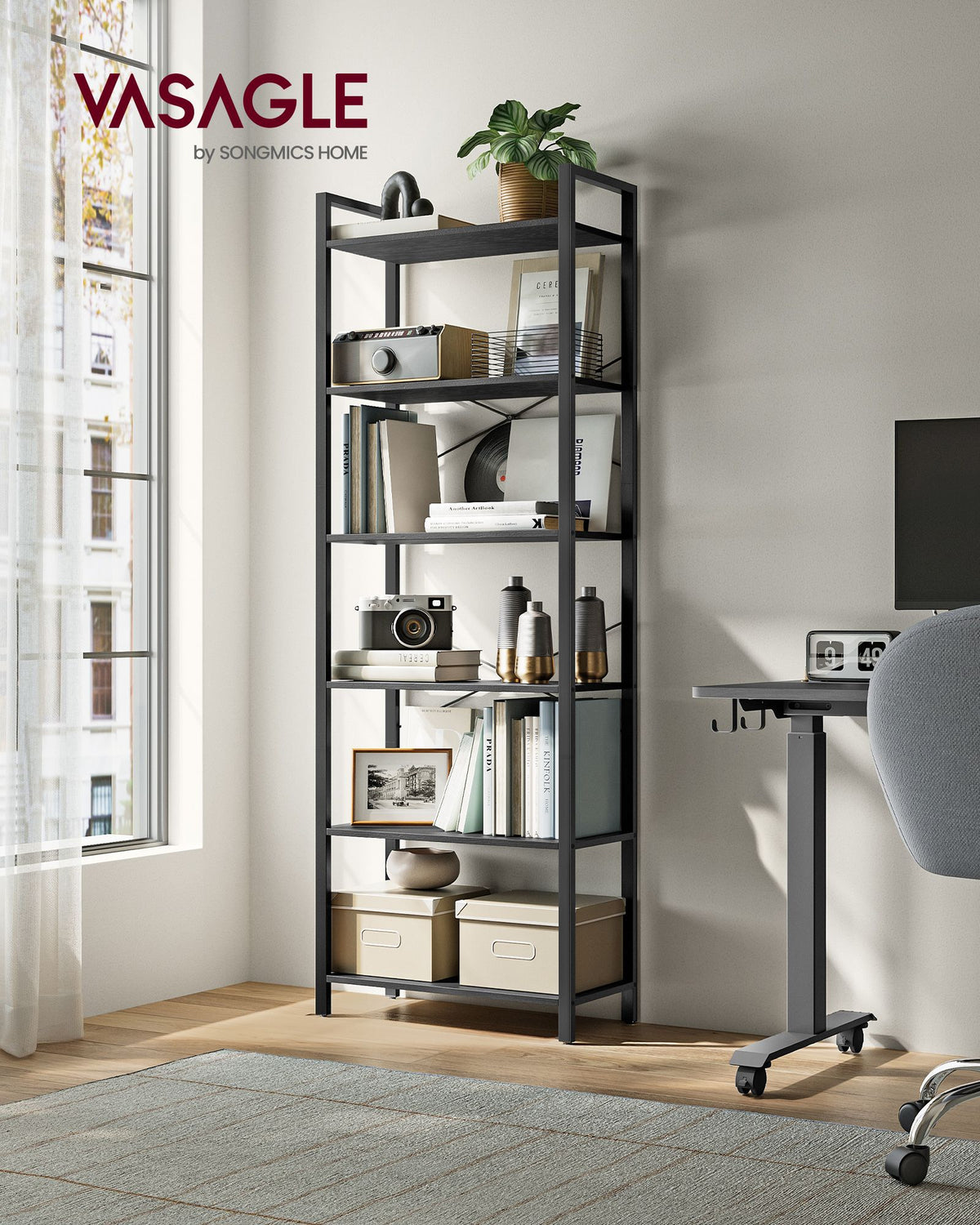 Bücherregal Mit 6 Ebenen - Stahlgestell - Für Wohnzimmer Schlafzimmer Oder Büro