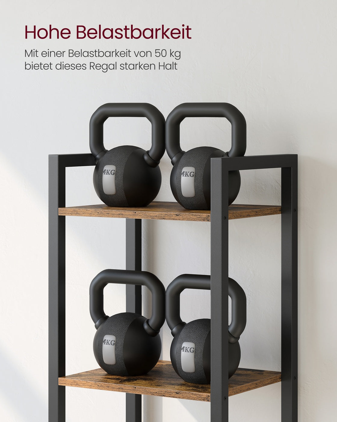 Bücherregal Industriedesign – 6 Ebenen – schmal 40 cm – schwarzer Metallrahmen mit Holzoptik – für Wohnzimmer & Büro