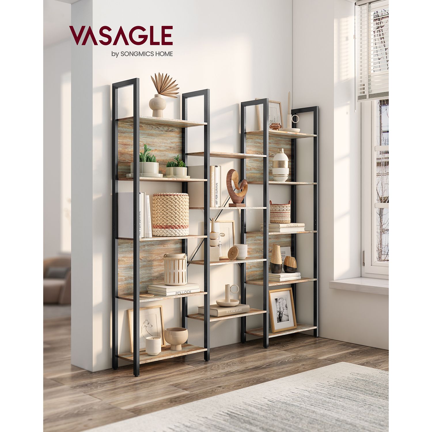Industrielles Bücherregal - Leiterregal - 14 Regalböden - Stabiler Metallrahmen