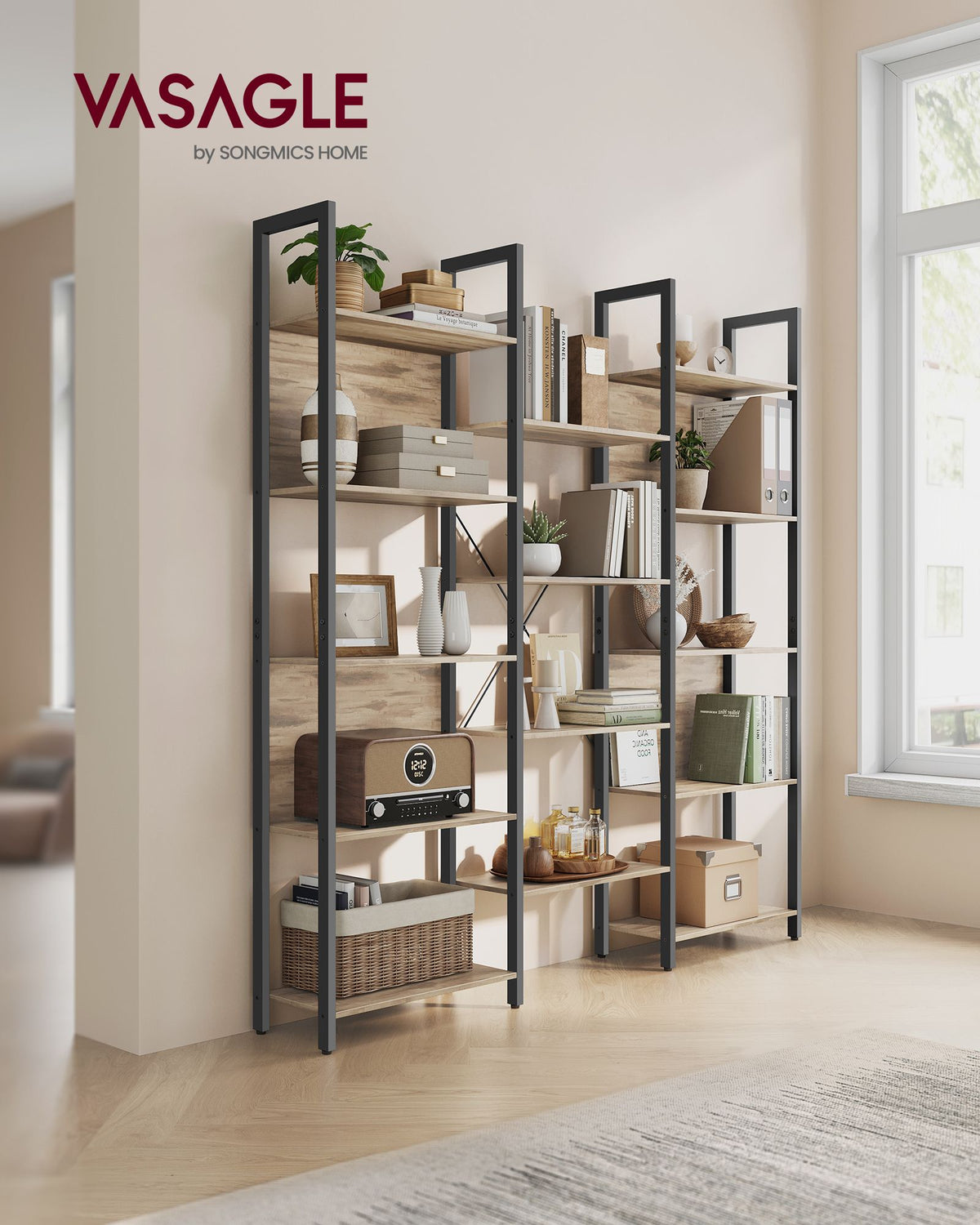 Industrielles Bücherregal - Leiterregal - 14 Regalböden - Stabiler Metallrahmen