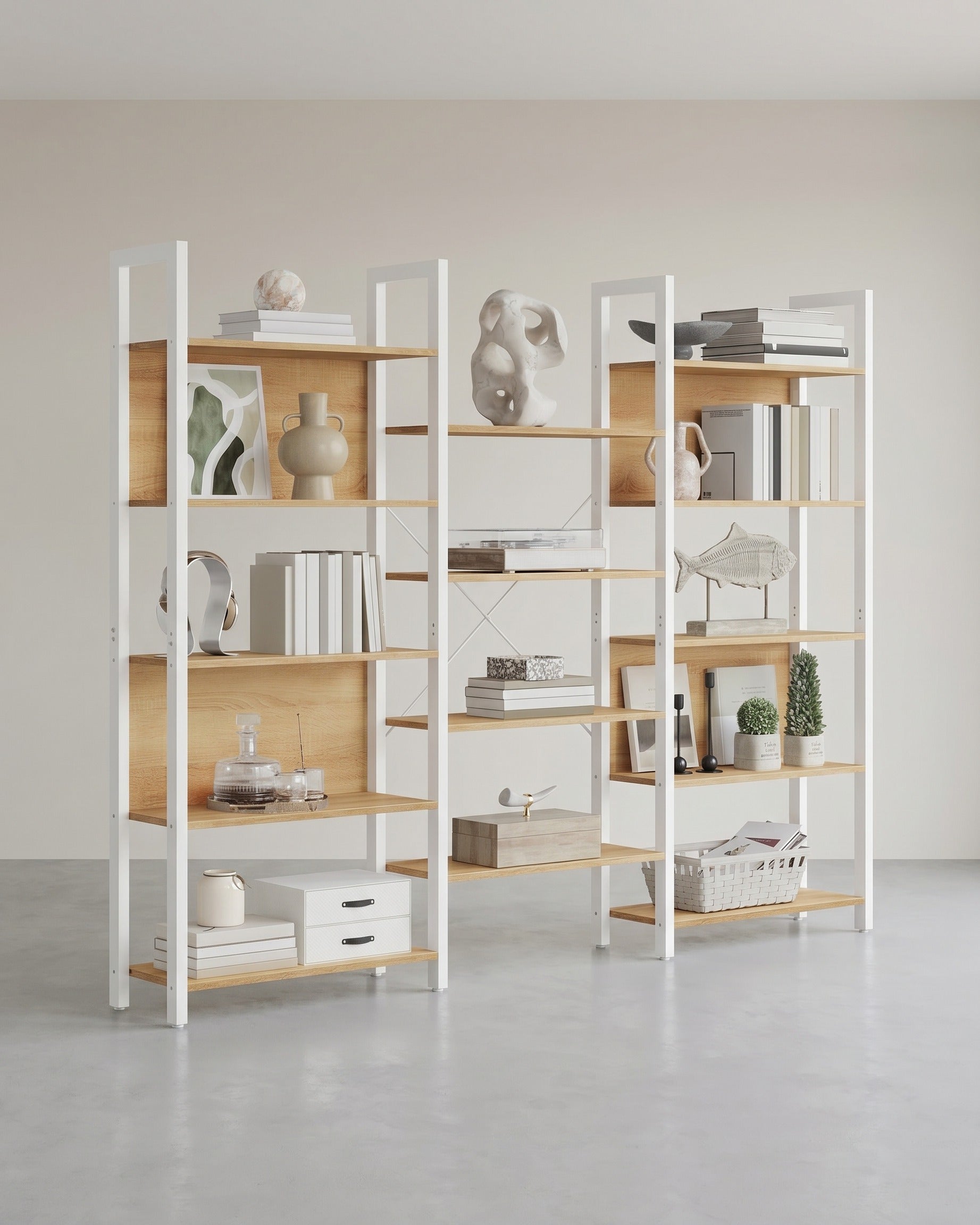 Bücherregal - 14 Ebenen - Mit Metallgestell - Goldeiche Und Mattweiß