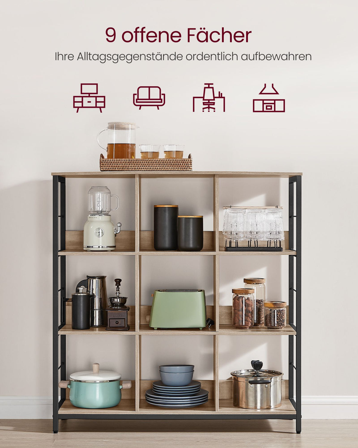 Offener Standschrank mit 9 Fächern – Industriedesign – 100 cm breit