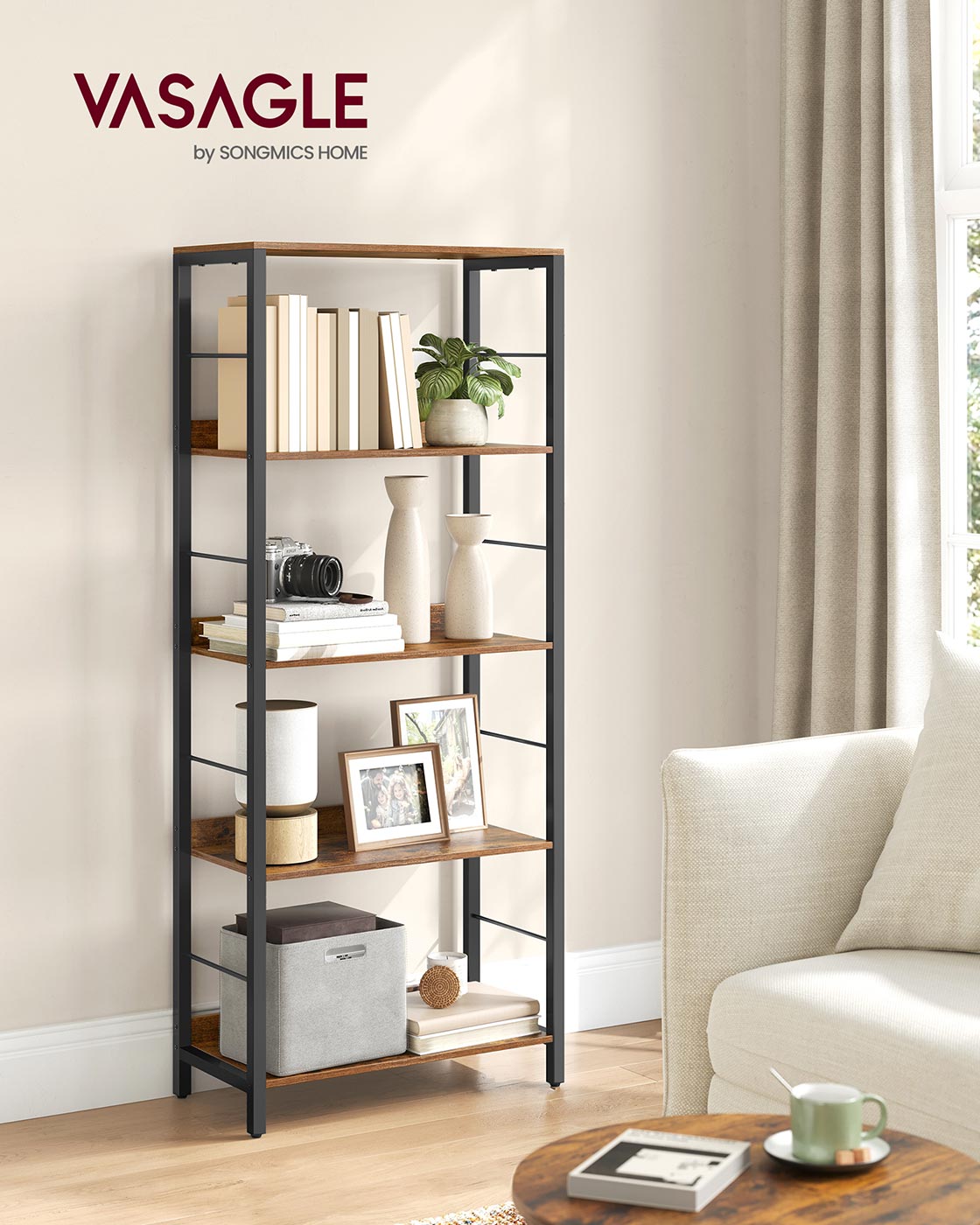 Industrielles Bücherregal – Lagerschrank mit 5 Regalen – Mehrere Höhen