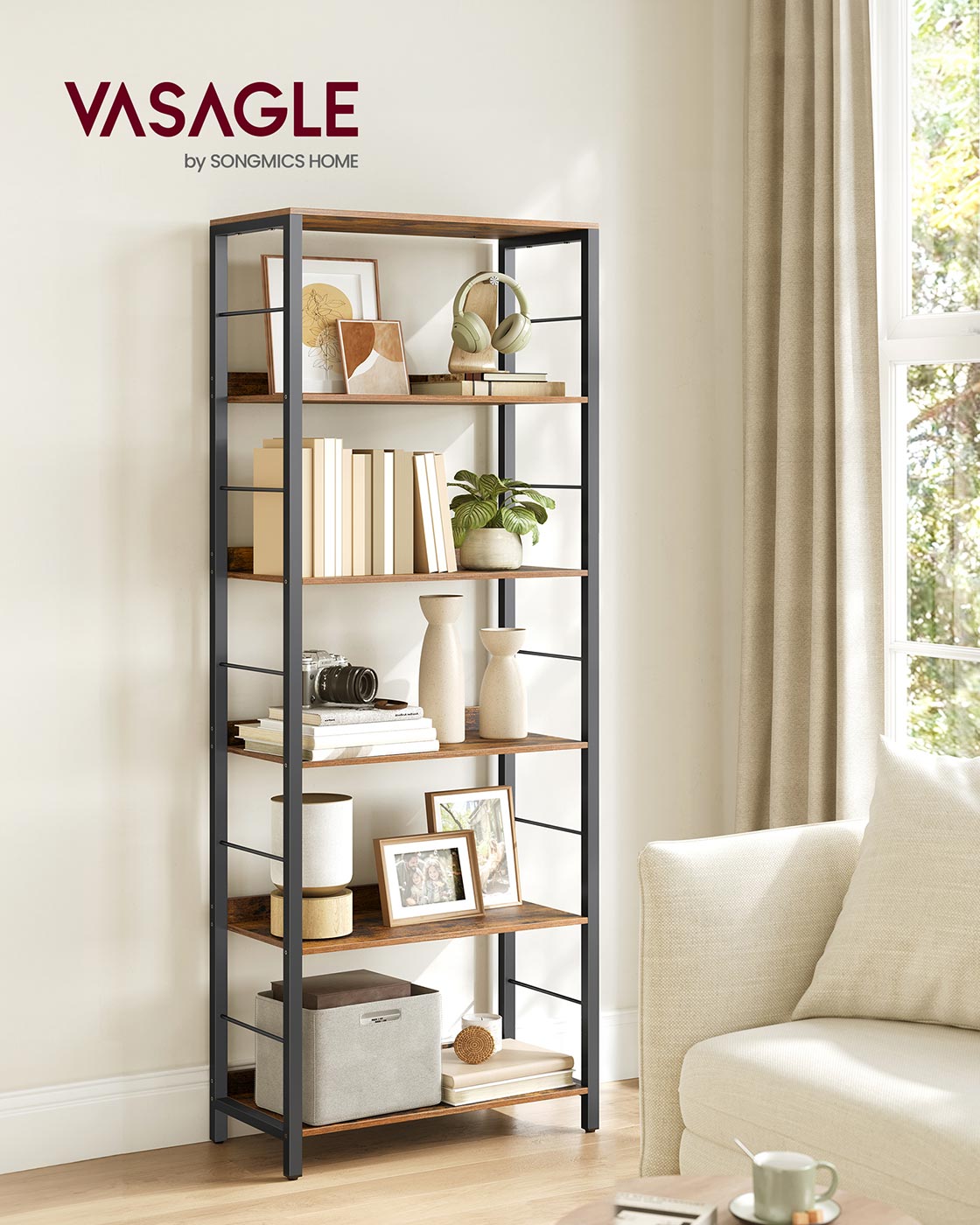 Industrielles Bücherregal – Lagerschrank mit 5 Regalen – Mehrere Höhen