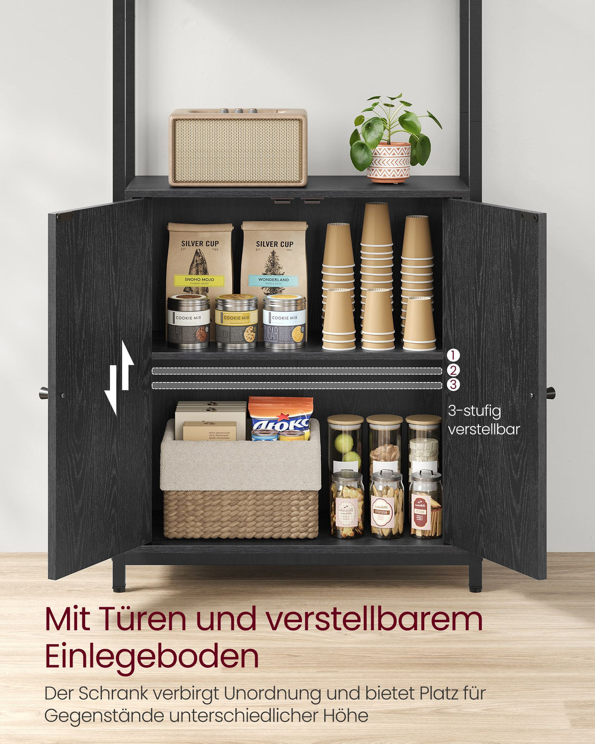 Bücherregal mit Türen und verstellbaren Einlegeböden – Stilvolles Aufbewahrungsmöbel im Industriestil für Wohnzimmer oder Büro