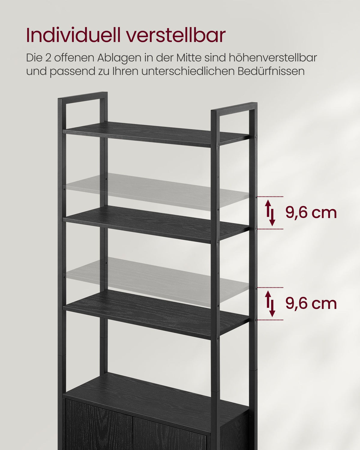 Bücherregal mit Türen und verstellbaren Einlegeböden – Stilvolles Aufbewahrungsmöbel im Industriestil für Wohnzimmer oder Büro