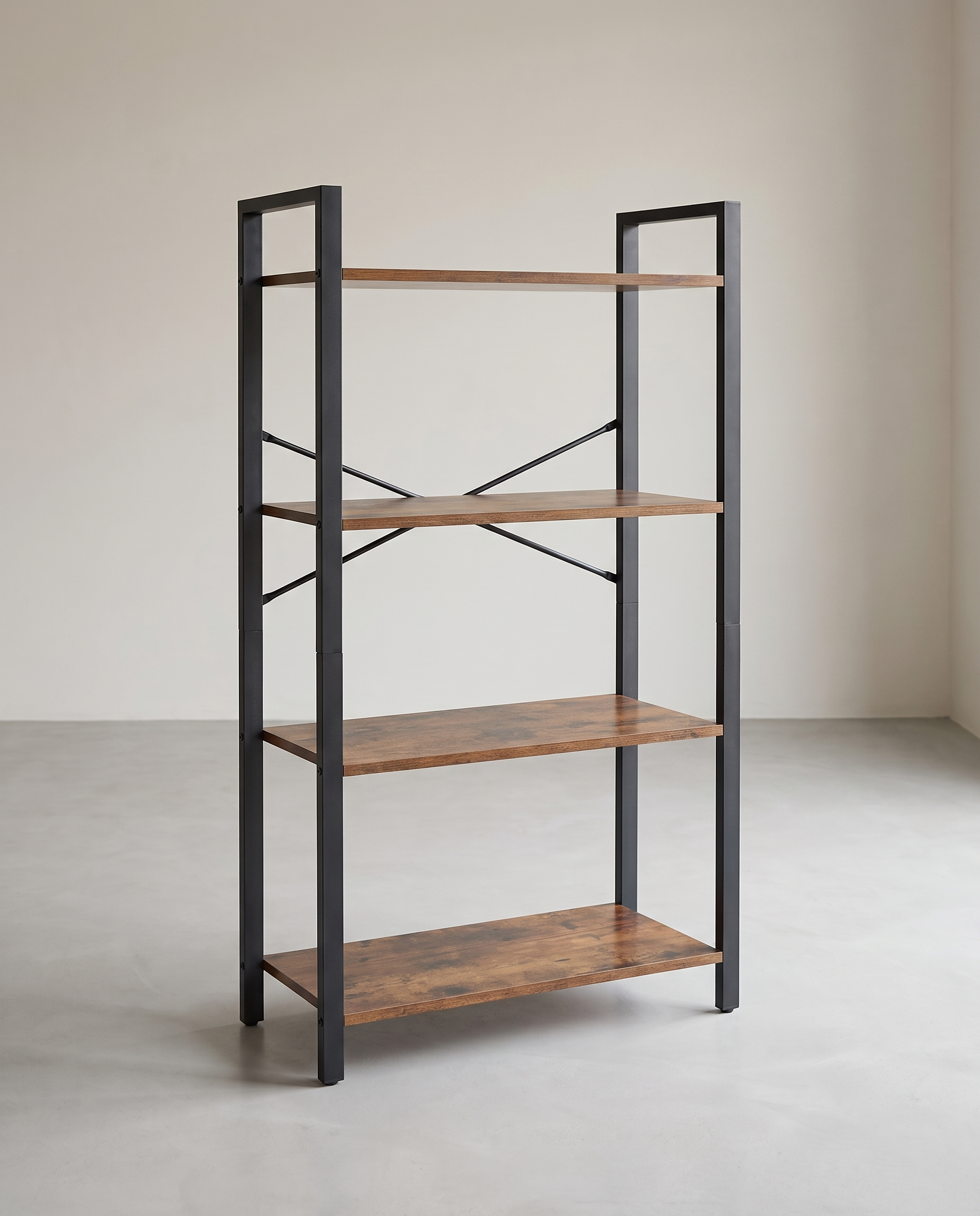 Bücherregal 4 Ebenen – Industrielles Aufbewahrungsregal – Offenes Wandregal 66 x 30 x 120 cm – ALINRU Kollektion