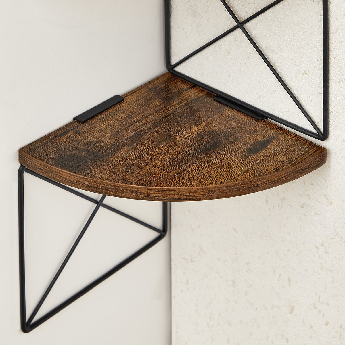 Eckregal zur Wandmontage – 5 Ebenen – Zickzack-Wandregal – 127,5 cm hoch – Rustikales Braun/Schwarz – platzsparend