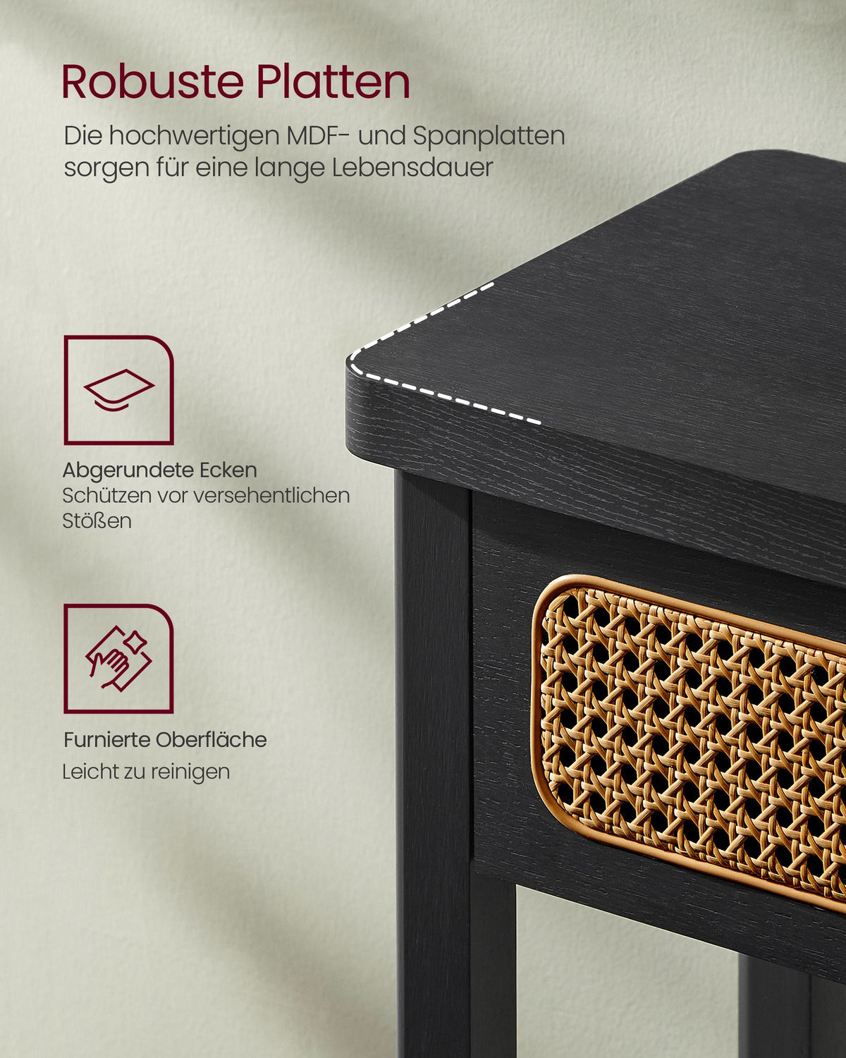 Konsolentisch mit Schubladen und Rattanfront – BOHO Wandtisch – Modernes Design – 100 cm breit