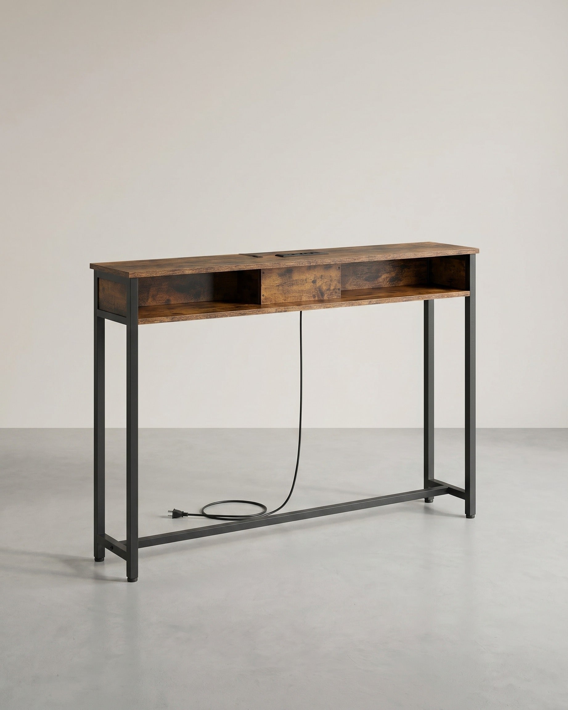 Konsolentisch mit Steckdosen und USB – Industriedesign – 120 cm breit – schick und funktional