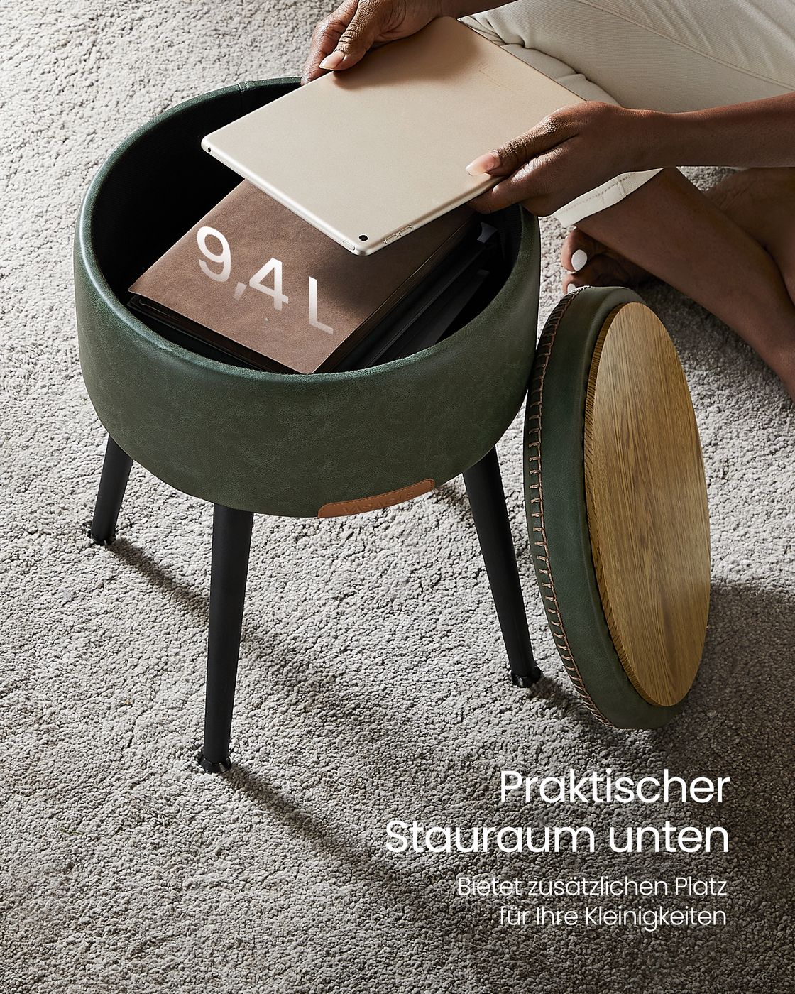 Runder Aufbewahrungshocker – Mit Deckel & Stauraum – 44 cm hoch – Bis zu 150 kg belastbar – EKHO Kollektion