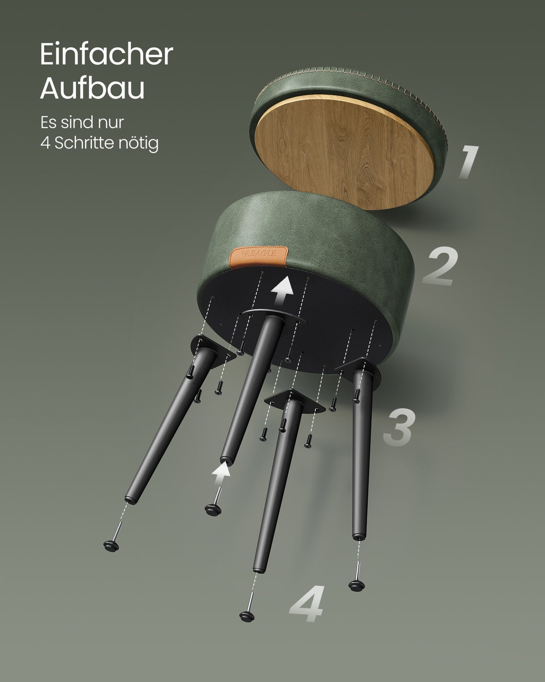 Runder Aufbewahrungshocker – Mit Deckel & Stauraum – 44 cm hoch – Bis zu 150 kg belastbar – EKHO Kollektion