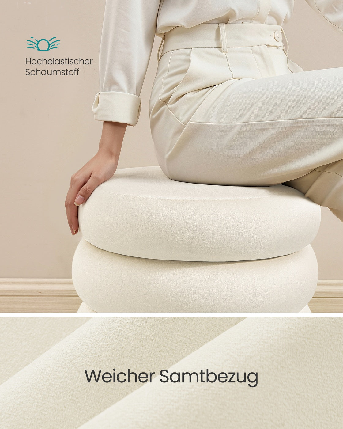 Runder Aufbewahrungshocker – Gepolstert – Multifunktional
