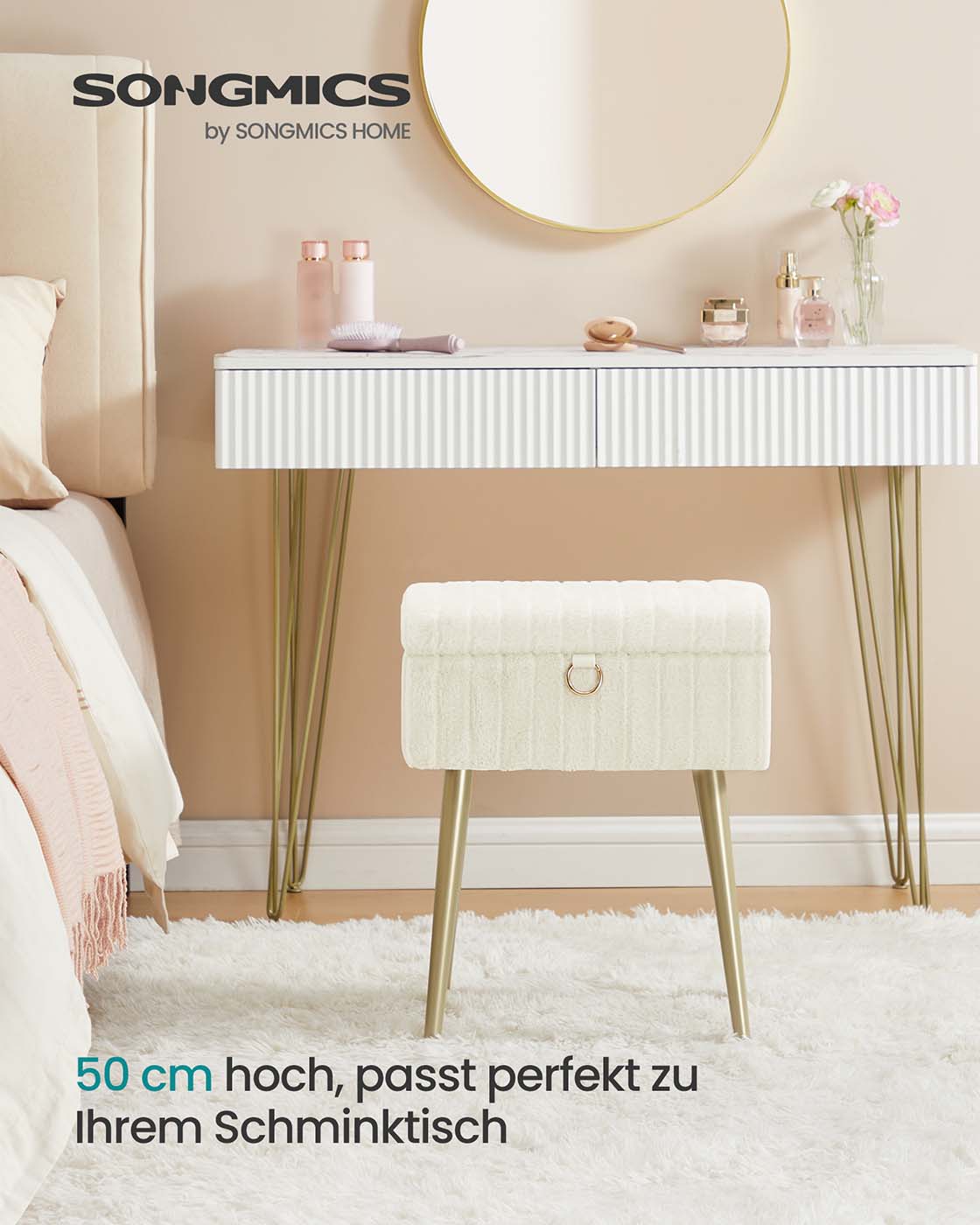 Aufbewahrungshocker – Mit weichem Samtbezug – Herausnehmbare Trennwand – Tragkraft 200 kg – Ideal für Schminktisch oder Schlafzimmer
