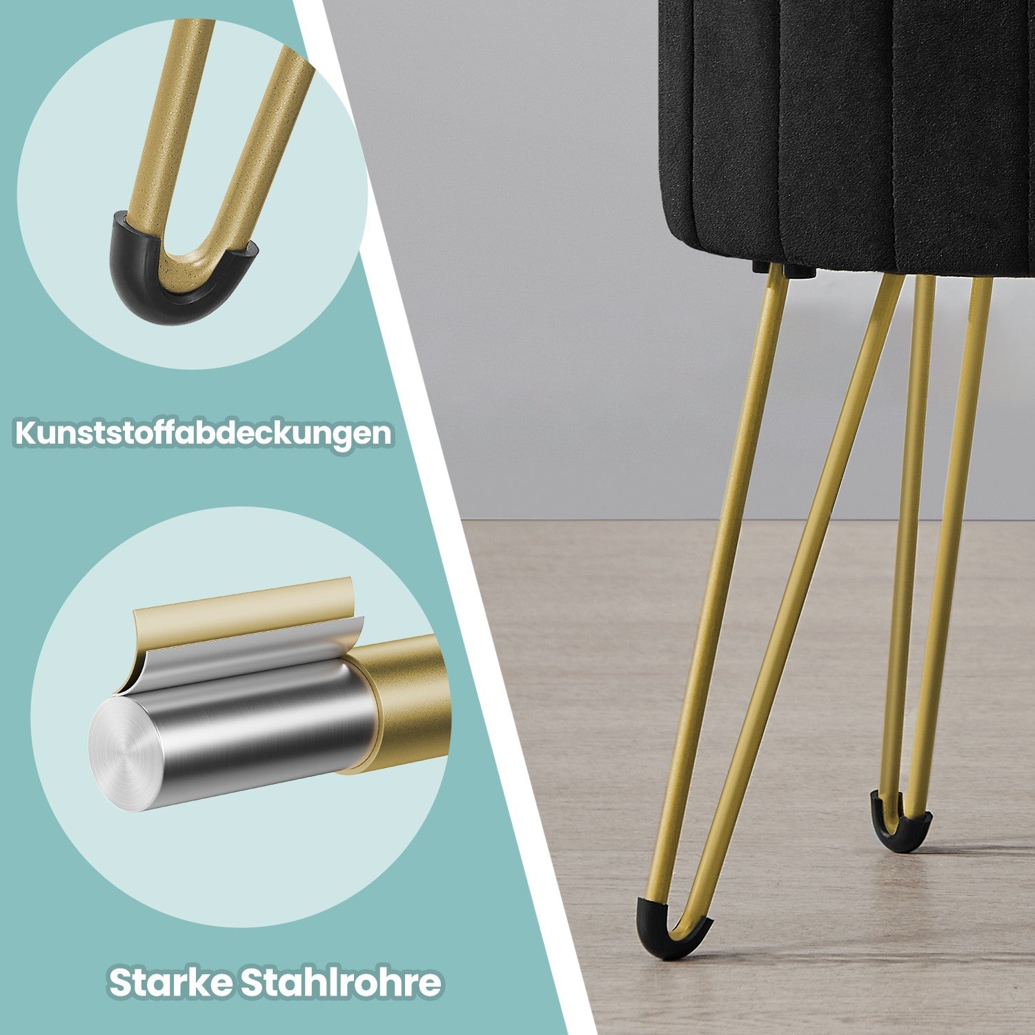 Runder Samthocker mit Stauraum – Mit Deckel als Tischplatte – Ø39 cm – Bis 136 kg belastbar