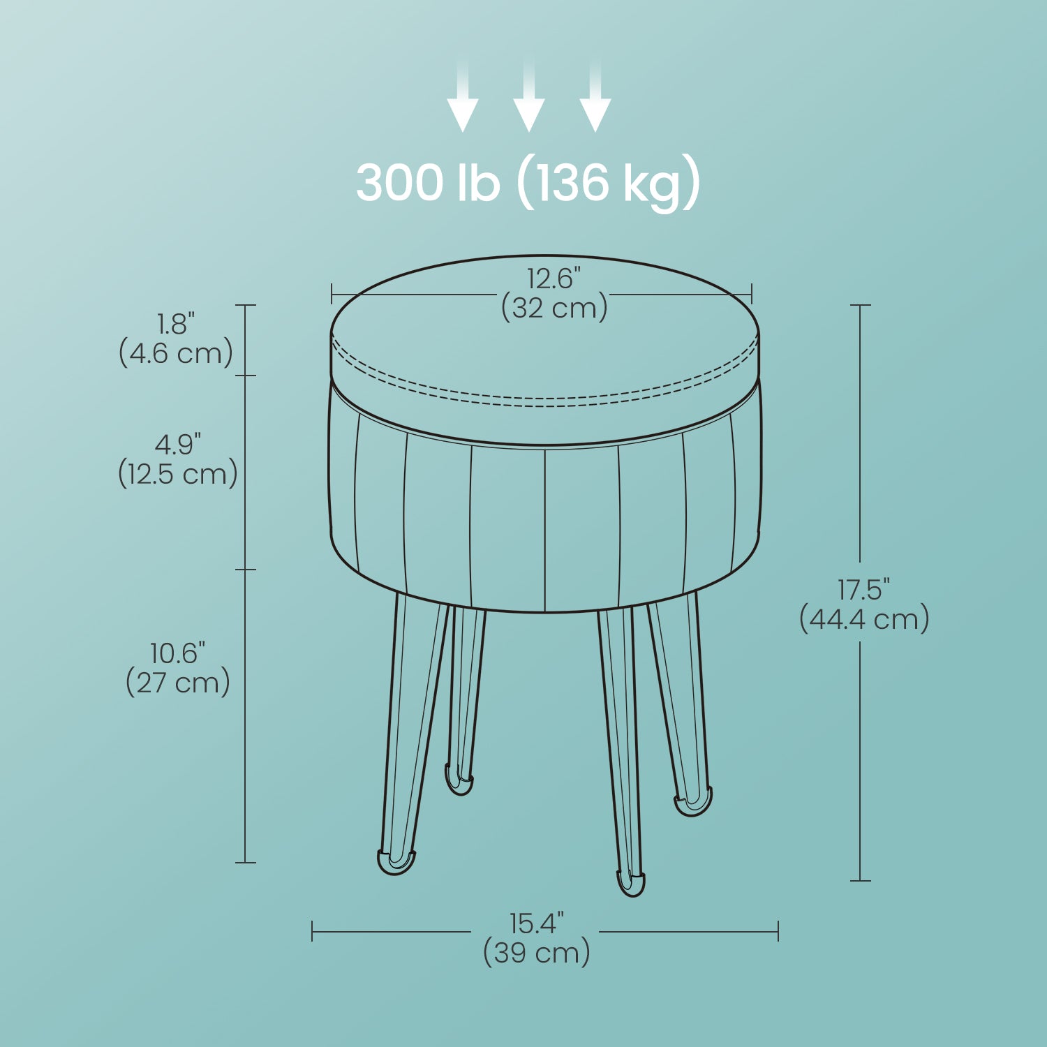 Runder Samthocker mit Stauraum – Mit Deckel als Tischplatte – Ø39 cm – Bis 136 kg belastbar