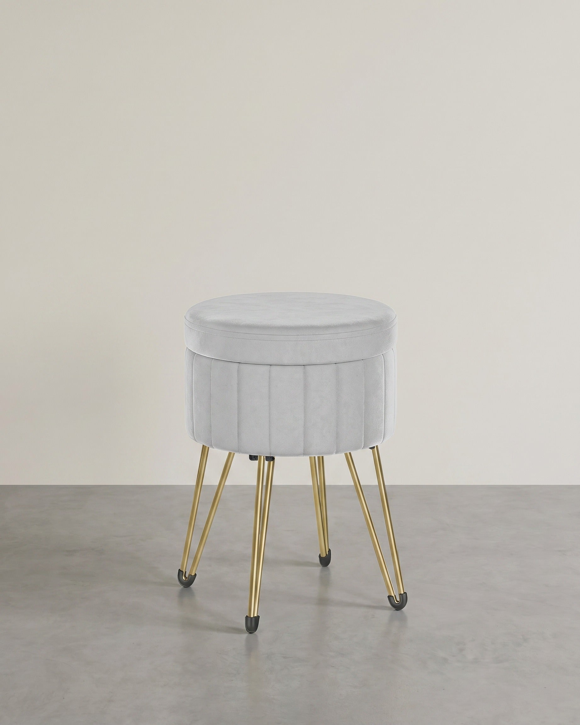 Runder Samthocker mit Stauraum – Mit Deckel als Tischplatte – Ø39 cm – Bis 136 kg belastbar – Grau