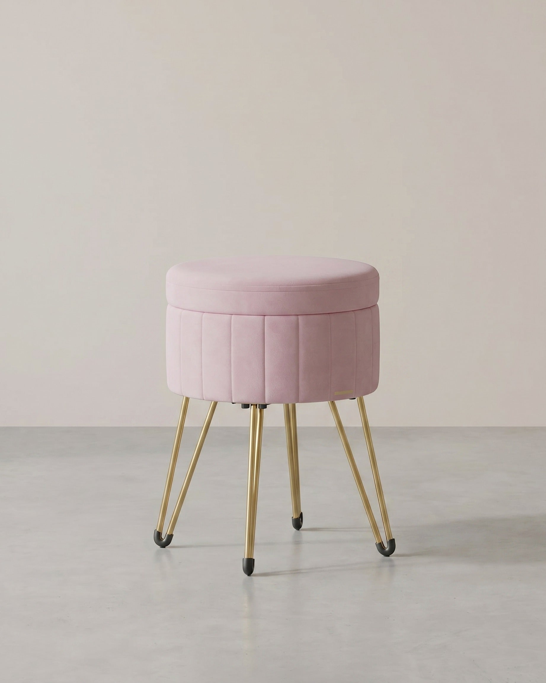 Runder Samthocker mit Stauraum – Mit Deckel als Tischplatte – Ø39 cm – Bis 136 kg belastbar – Rosa