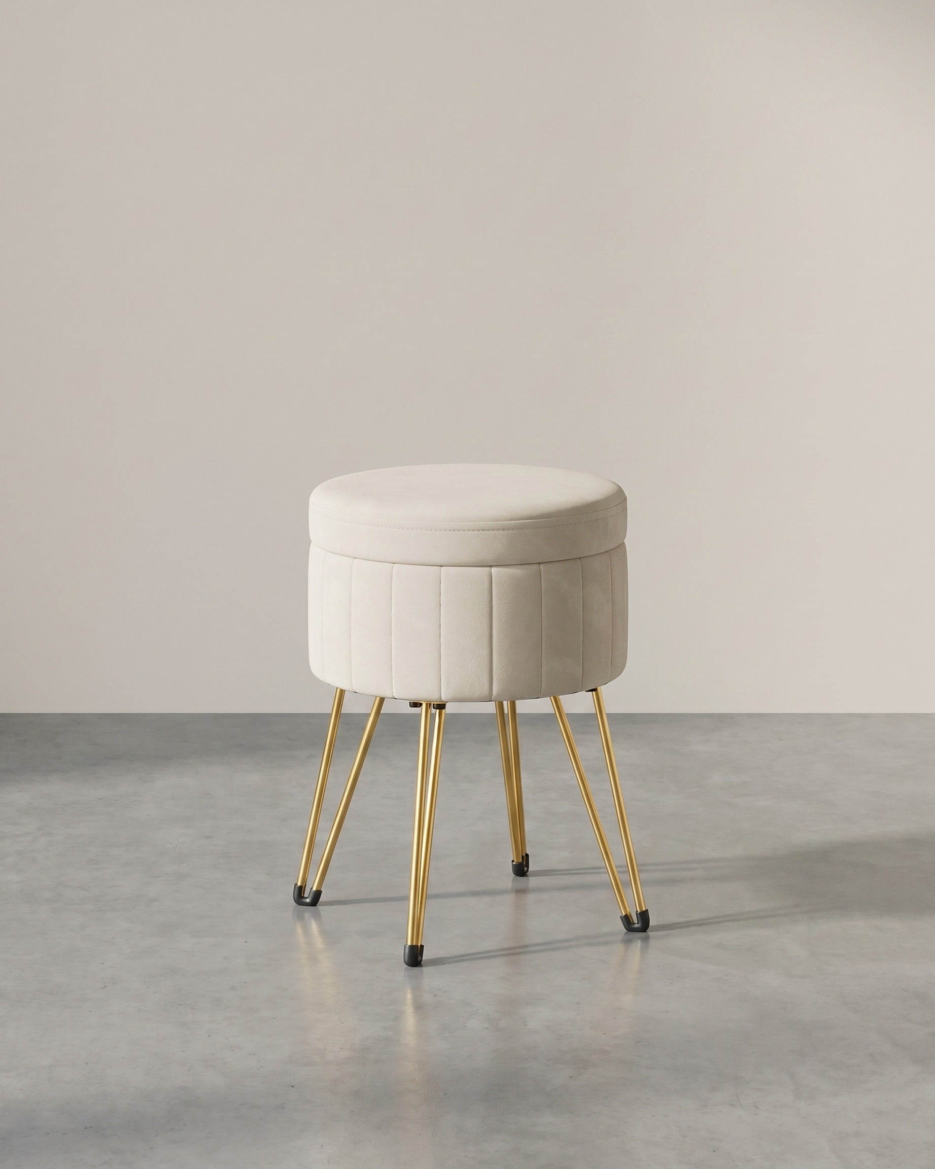 Runder Samthocker mit Stauraum – Mit Deckel als Tischplatte – Ø39 cm – Bis 136 kg belastbar – Beige