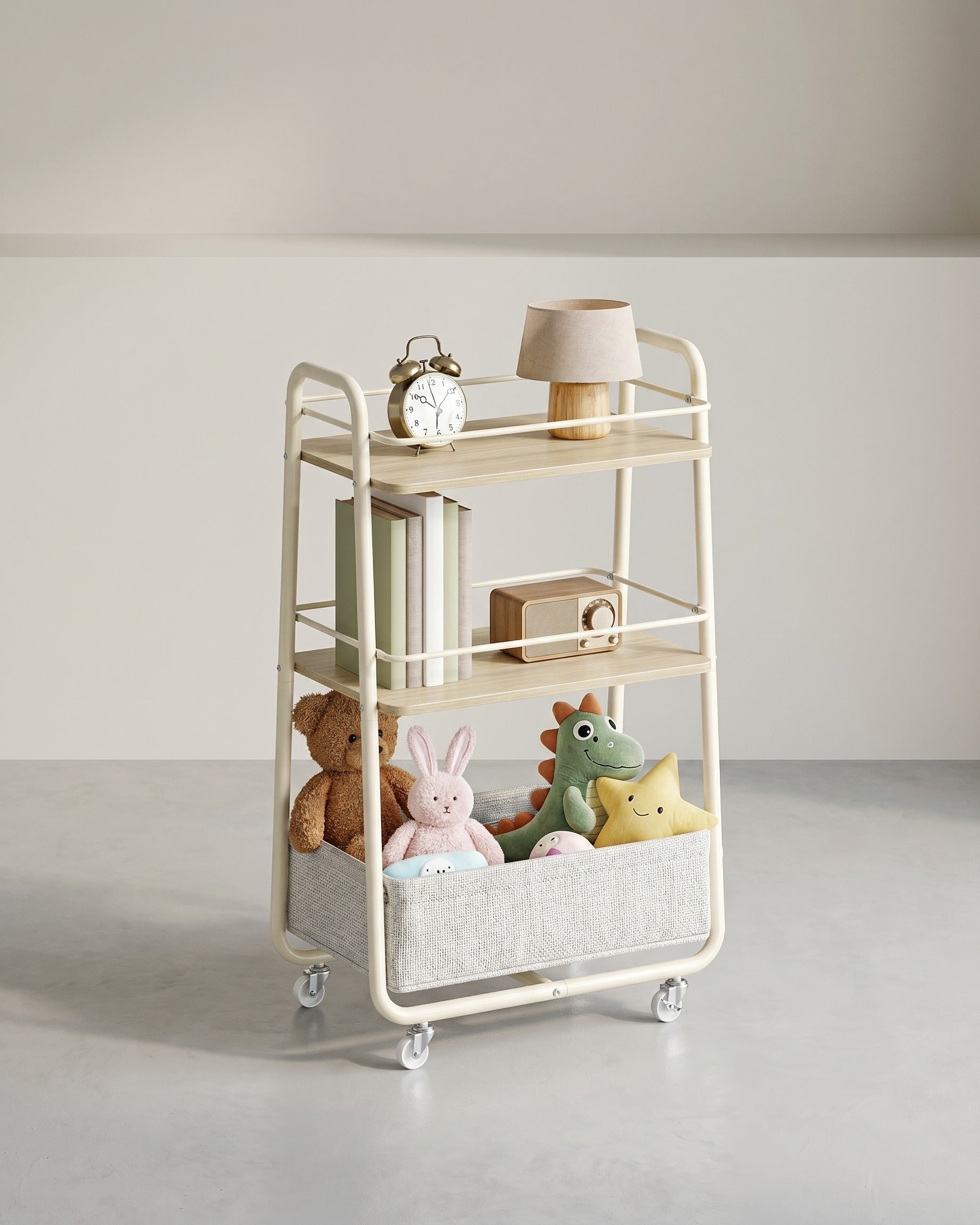 Trolley Mit 3 Ebenen - Fahrbar Mit Stoffkorb - Für Küche Und Badezimmer